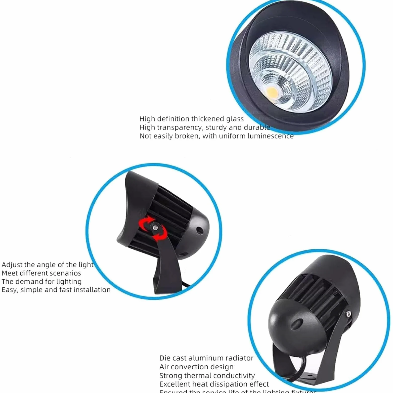 Zewnętrzny reflektor obrotowy - projektor LED, skoncentrowana wiązka światła LED AC85-265V, oświetlenie drzew o klasie IP65 Wodoodporne, oświetlenie LED do ogrodu i kształtowania krajobrazu