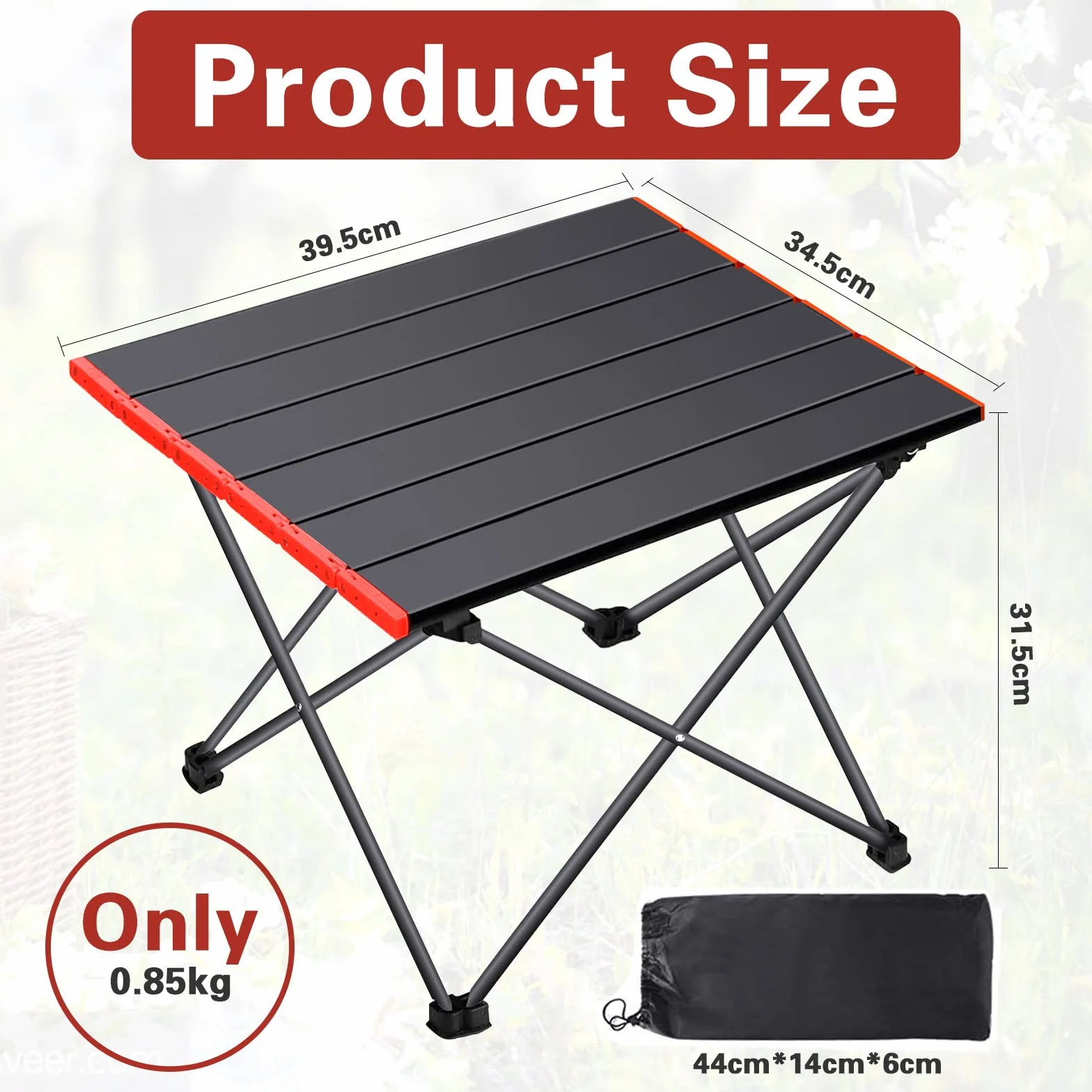 Stolik Kempingowy Składany Aluminiowy 39.5x34.5 cm Czarny z Torbą