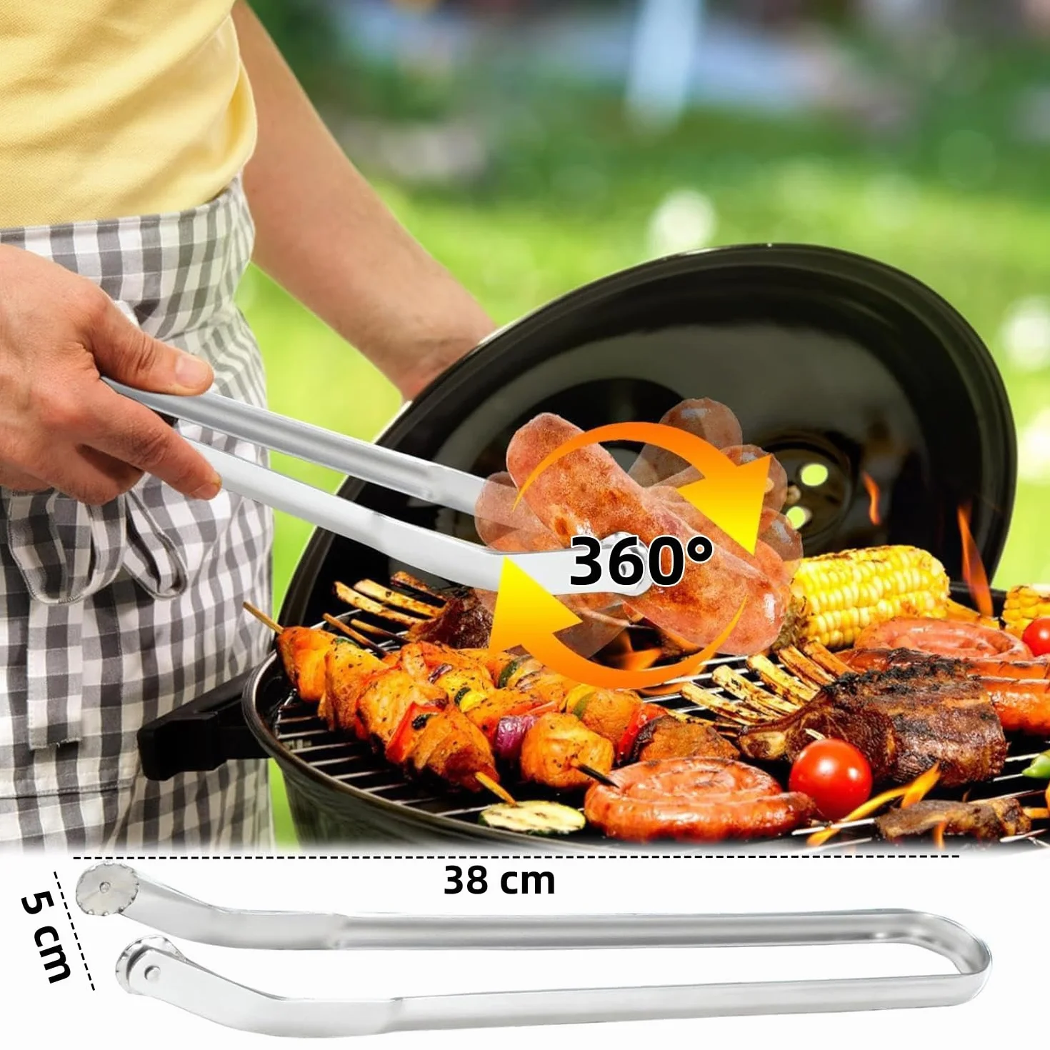 LATRAT Szczypce do kiełbasy BBQ, 38 cm szczypce do grilla, szczypce do obracania kiełbasy BBQ do gotowania