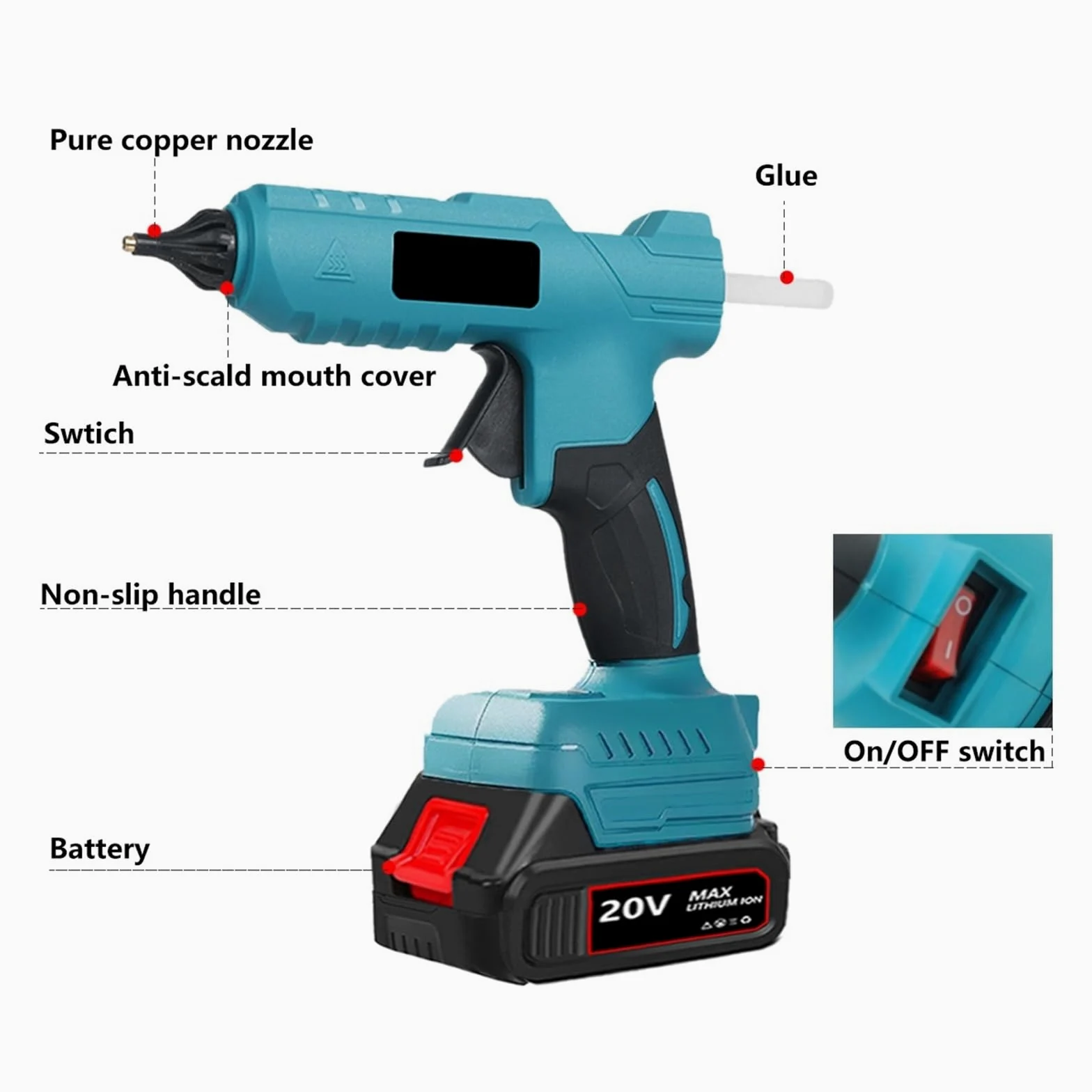 Bezprzewodowy Pistolet Do Klejenia Na Gorąco Akumulator Szybkie Nagrzewanie 11mm Klej W Sztyfcie DIY Naprawa Elektronarzędzi Do Akumulatora 18V(One small battery)