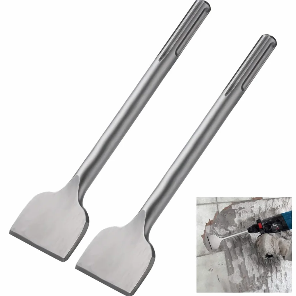 SDS-Max szerokie dłuto do płytek widełkowych (zestaw 2-częściowy), płaska stal chromowana 11,02 x 2,95, do wiertarek elektrycznych, idealne do ceramiki, cementu, betonu, kamienia
