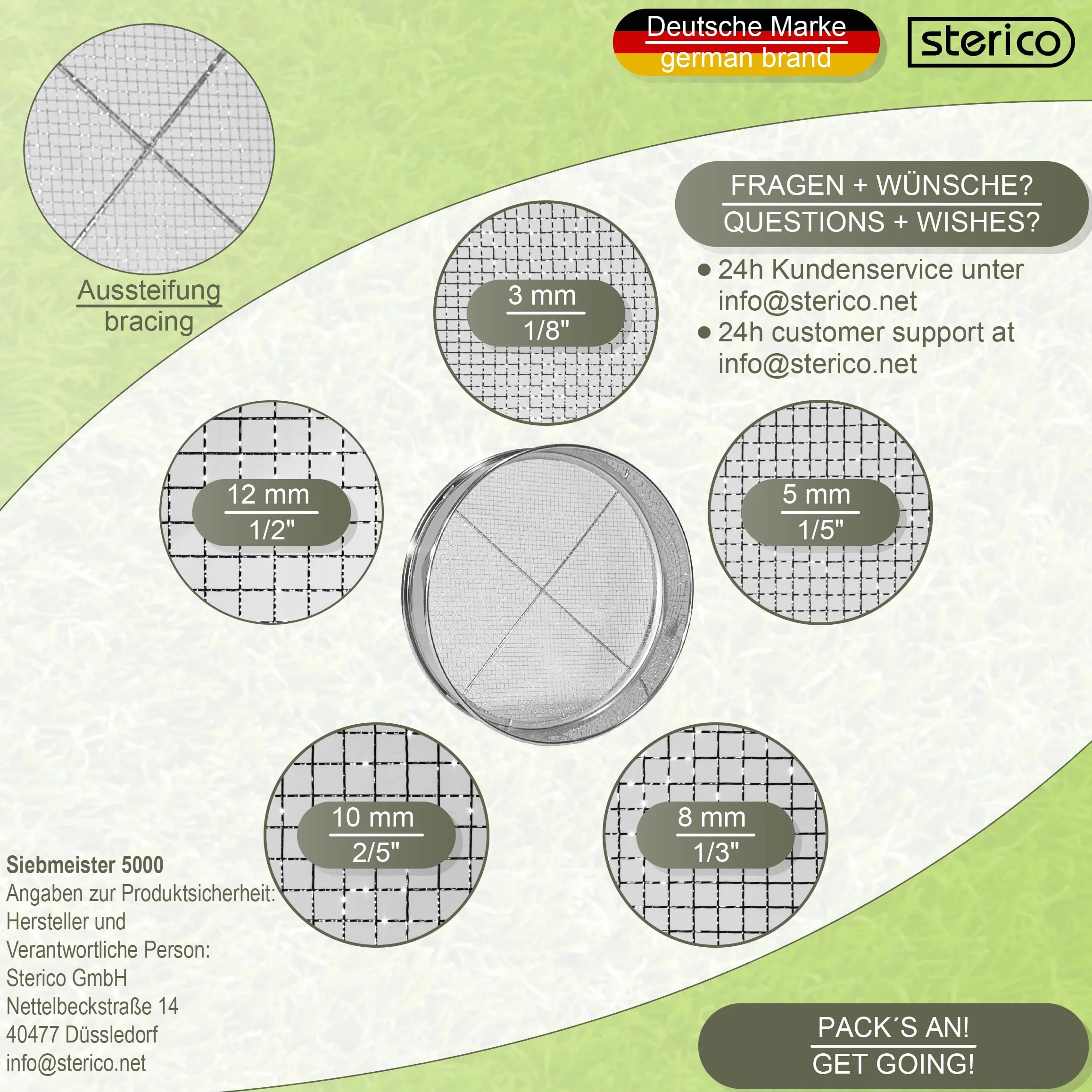Sitko ogrodowe 5 w 1 30 cm metalowe Ø 3,5-12 mm odporne na rdzę