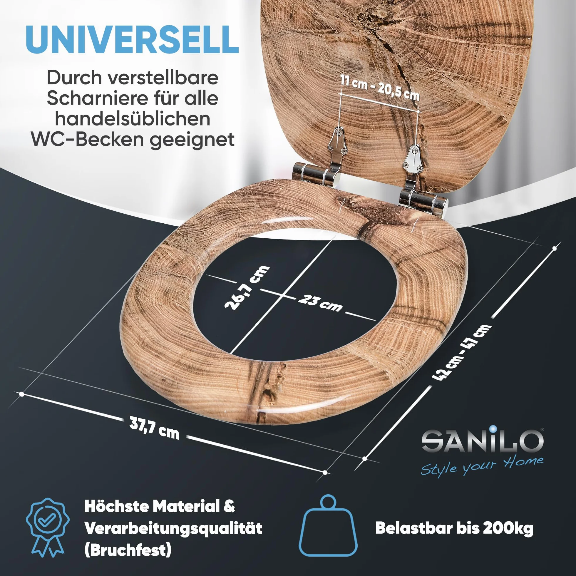Sanilo Deska sedesowa wolnoopadająca, wiele pięknych drewnianych desek sedesowych do wyboru, wysoka jakość (Old Tree)