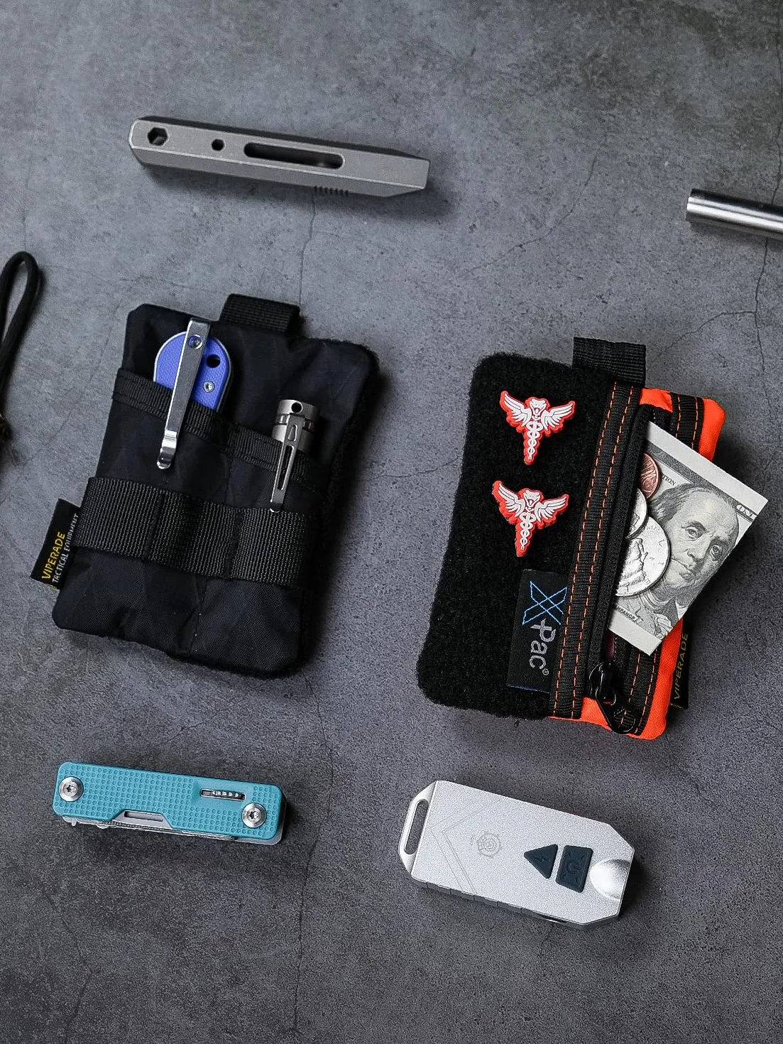 VIPERADE VE15 Mini organizer kieszonkowy EDC, mini kieszonkowa torba na narzędzia z miejscem na naszywki DIY, mini kieszonka, portfel, portmonetka na monety do EDC, łatwy dostęp do karabińczyka,