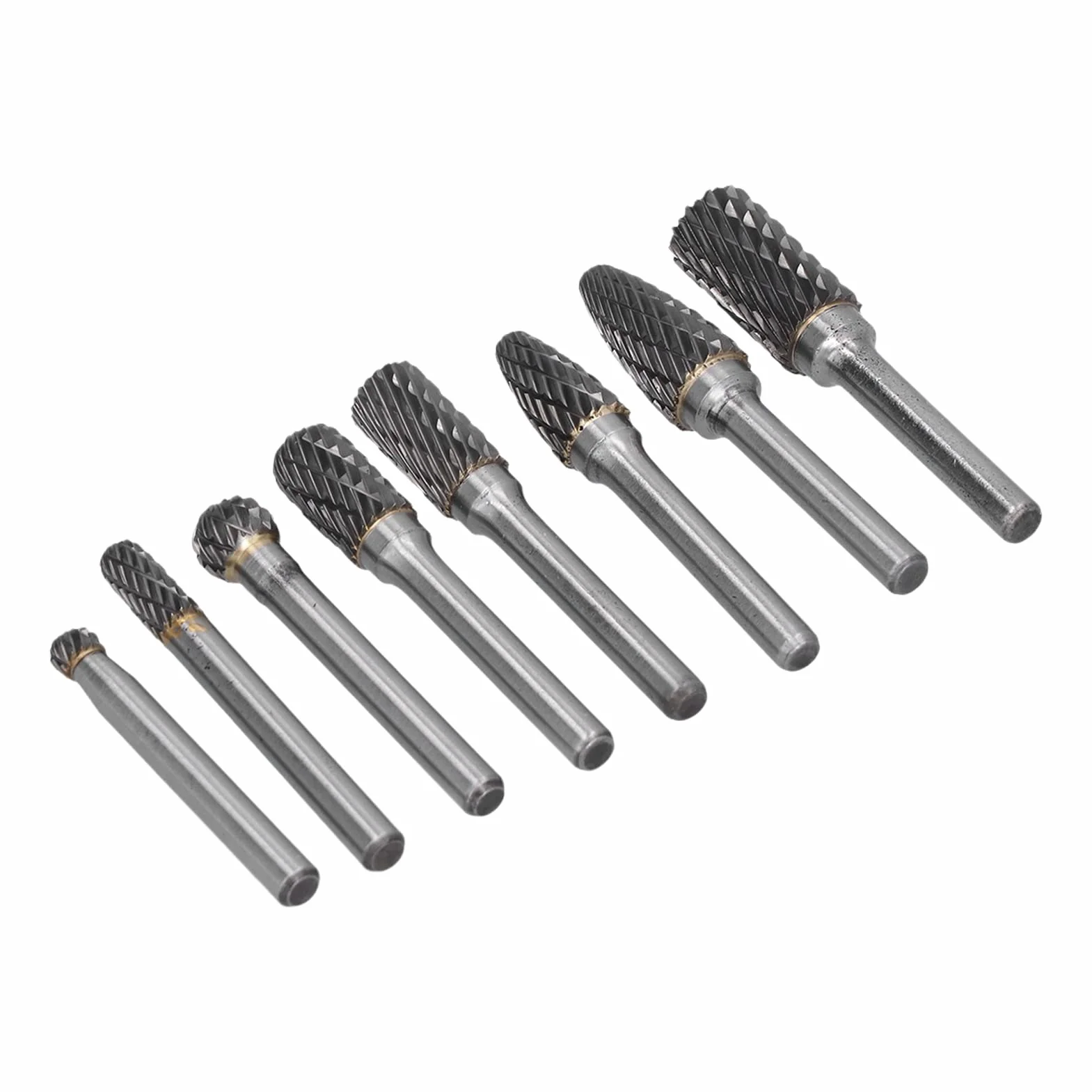 Zestaw pilników obrotowych z węglika wolframu. Rzeźba w drewnie. Obróbka metalu. 8 szt. Średnica 6 mm