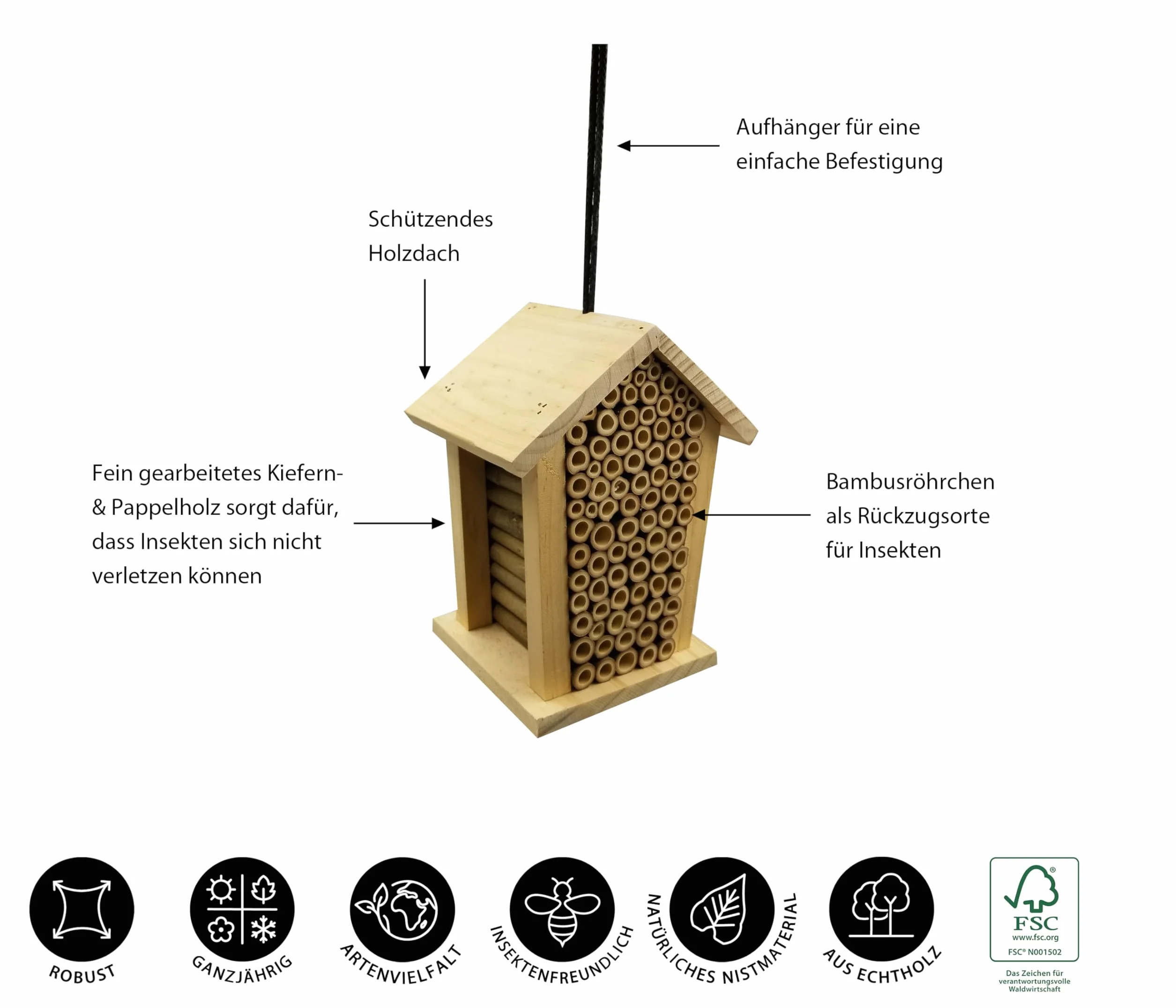 Dehner Natura domek dla owadów drewno sosnowe naturalne 19x15x12 cm