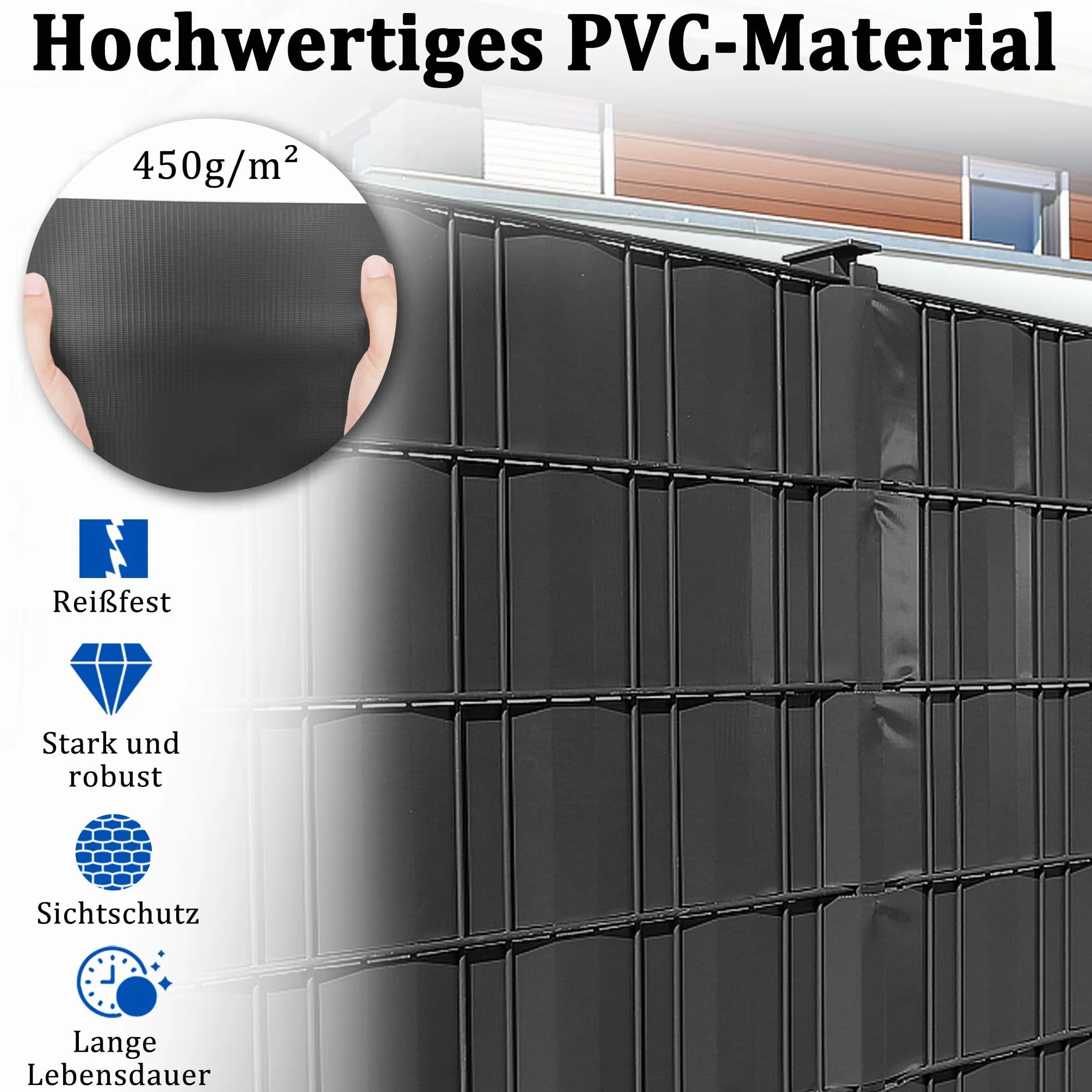 Aufun Paski osłonowe PVC 35m x 19cm mata podwójnoprętowa ogrodzenie – w zestawie 20 klipsów mocujących, osłona wzroku ogrodzenia, ogrodzenie ogrodowe, osłona wzroku, folia ogrodzeniowa do ogrodu