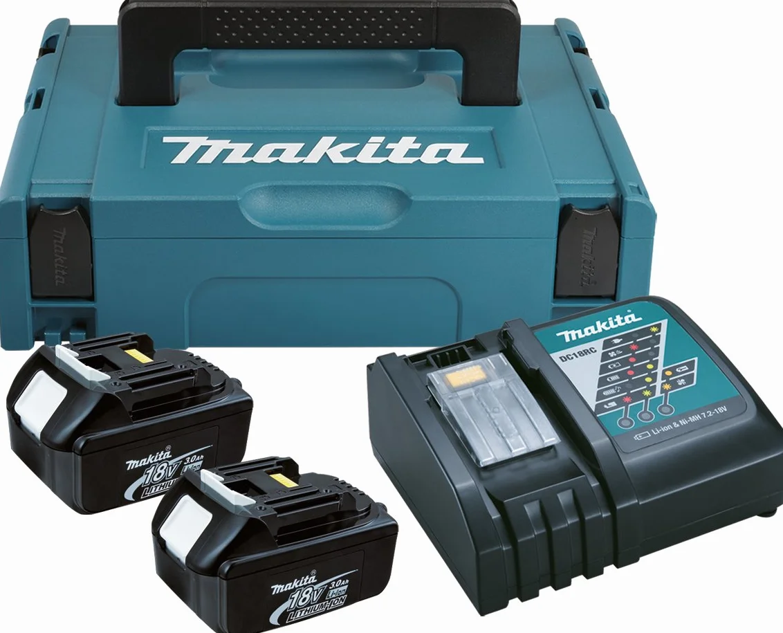Makita 196693-0 zestaw zasilania z 2 bateriami (3 Ah), ładowarką i obudową