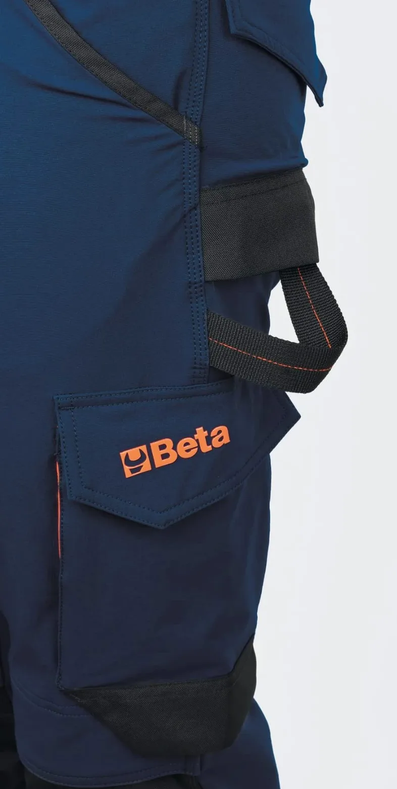 BETA 7650B XS - Spodnie robocze Wielokieszeniowe, rozciągliwe nylonowe z końskiem, z wysokim stanem, kieszenie na kolana, kieszenie na tylne i wzmocnione dno nogi, niebieskie, niebieski, XS