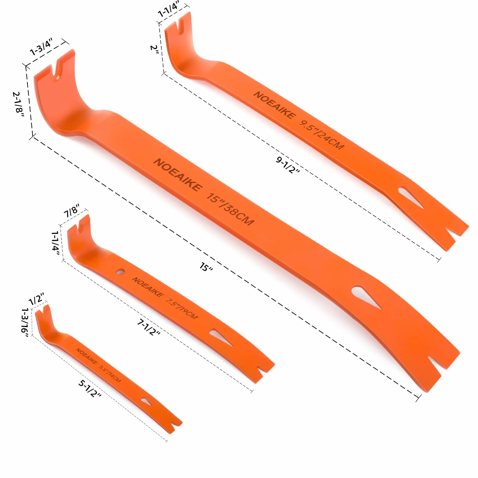 Zestaw 4 płaskich prętów do podważania 14 cm / 19,1 cm / 24,1 cm / 38 cm łom z uchwytem do gwoździ, narzędzie do majsterkowania i obróbki drewna