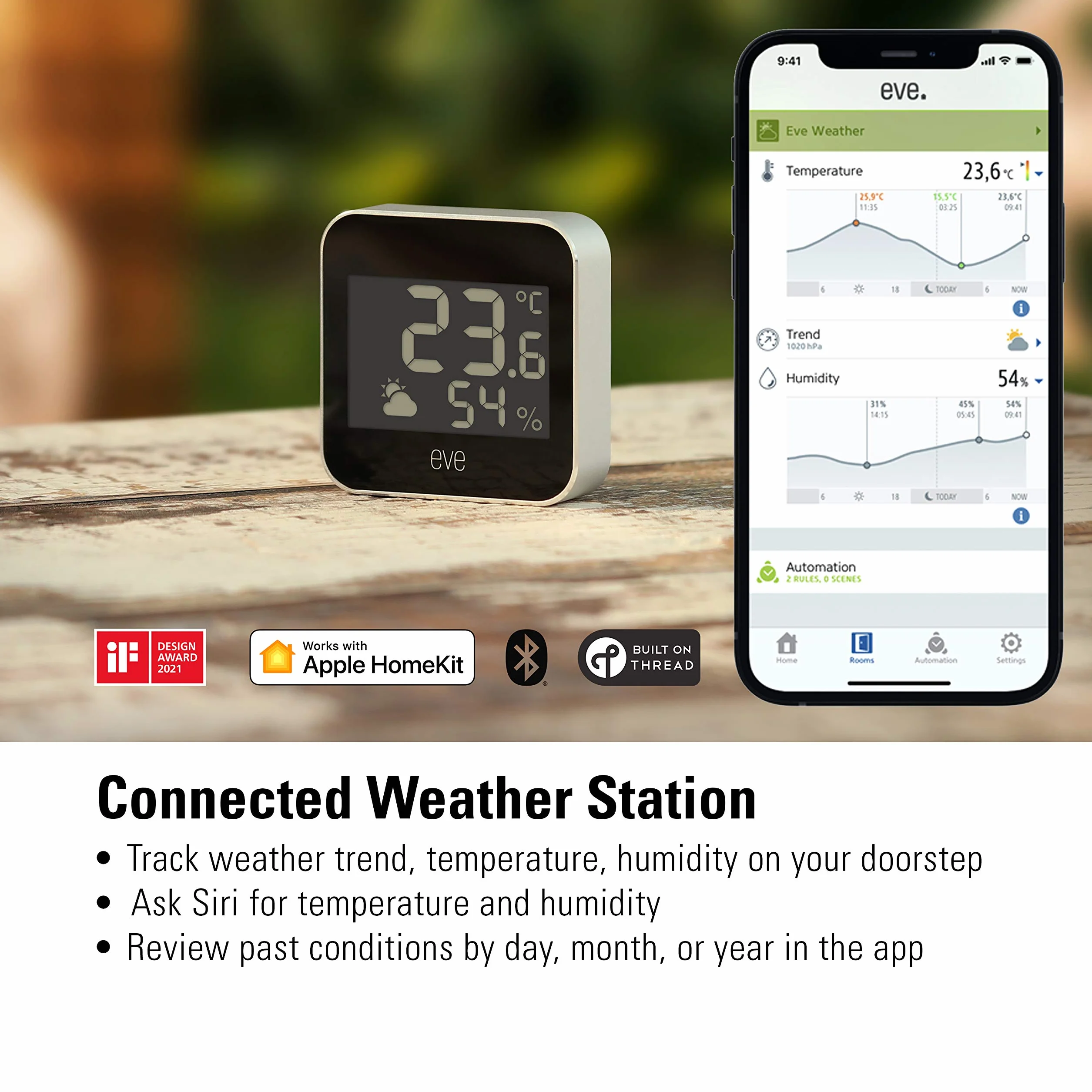 Eve Weather Connected Weather Station z Apple HomeKit, temperatura, wilgotność, ciśnienie, IPX4, Bluetooth, Thread
