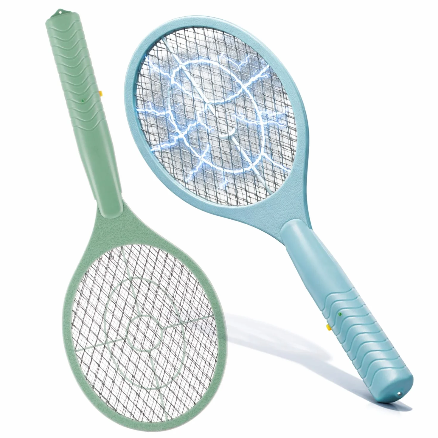 COM-FOUR® 2x Elektryczna Packa na Muchy 46 cm, Rakieta na Komary na Baterie, Urzadzenie do Zwalczania Owadów, Lapka na Muchy do Domu i Ogrodu [Kolory Losowe] (2 sztuki - mix kolorów)