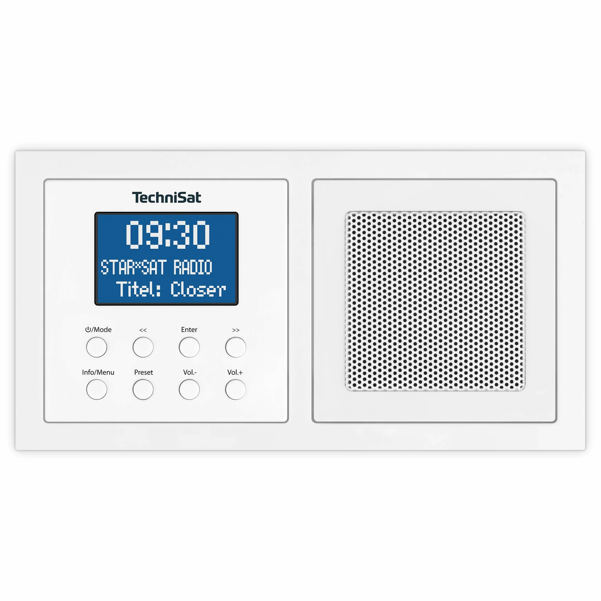 TechniSat DIGITRADIO UP 1 - radio podtynkowe DAB+ do montażu w dowolnej podwójnej puszce podtynkowej (odbiór DAB, FM, Bluetooth, przyciemniany wyświetlacz LCD, budzik, wyłącznik czasowy, moc 2 W RMS)