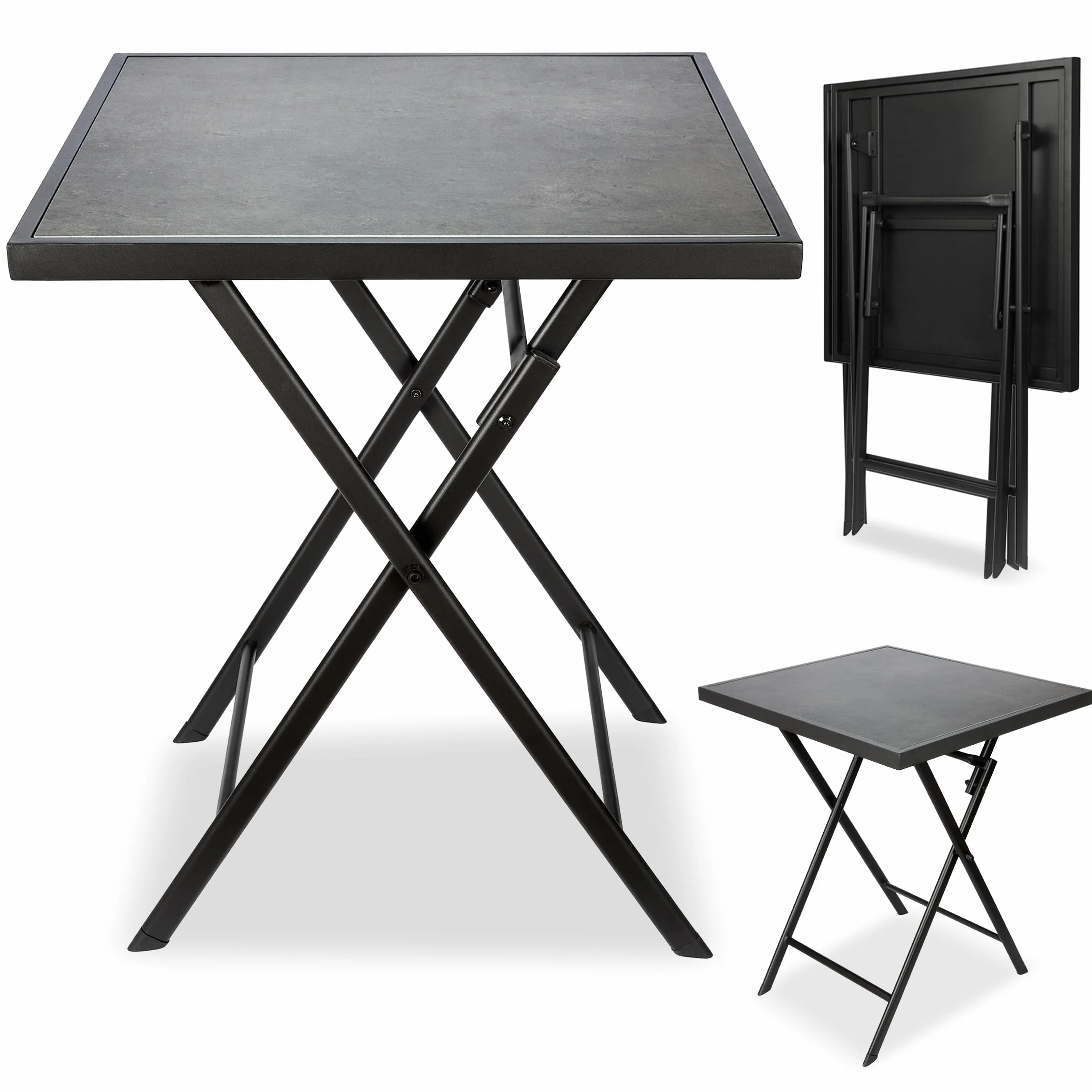 BRUBAKER Stół ogrodowy Bergamo – 58 x 58 cm, odporny na warunki atmosferyczne, metalowy stolik pomocniczy, składany, prostokątny stół kempingowy o wyglądzie kamienia, składany stół na balkon, taras –
