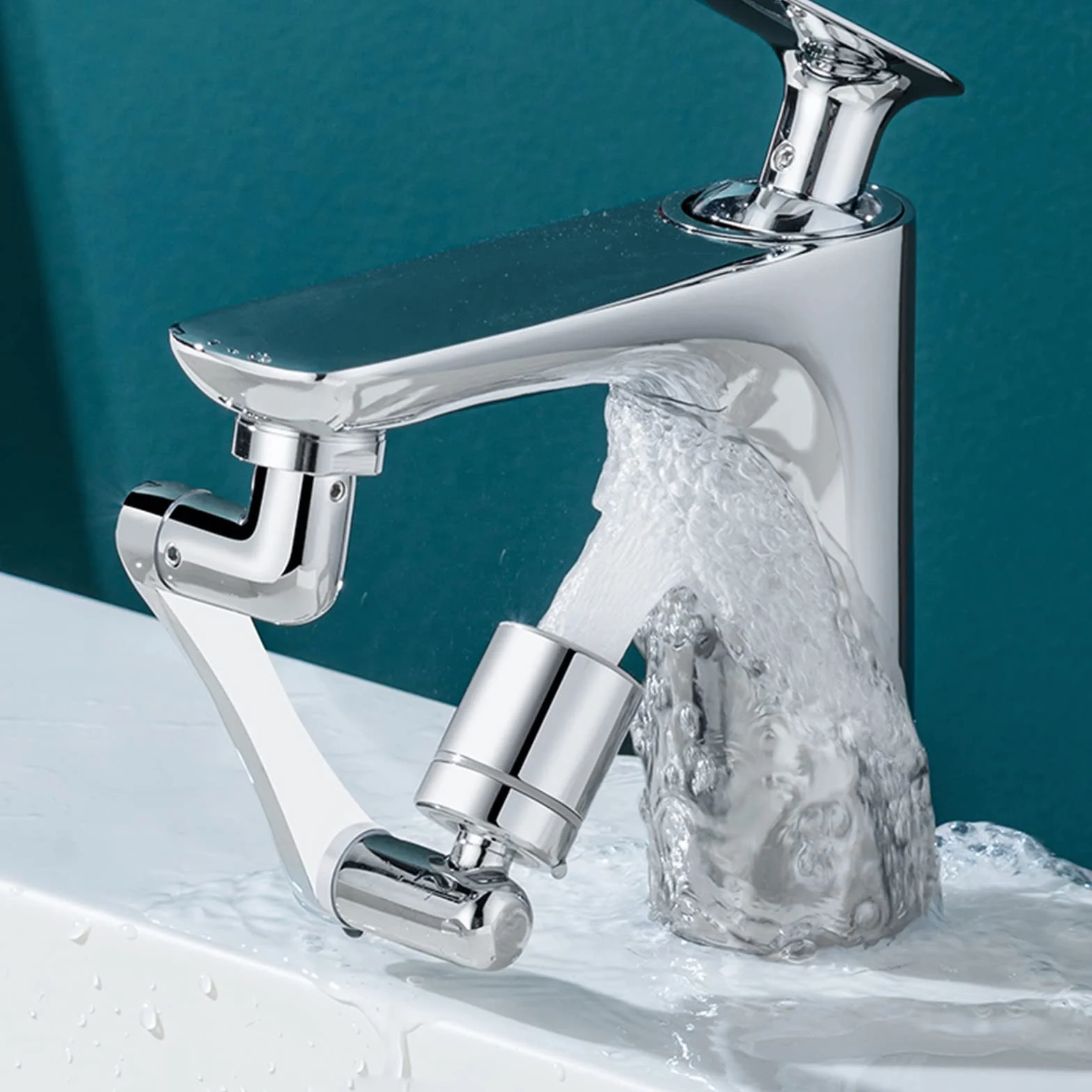 Bateria obrotowa 1080° + 360° z gwintem wewnętrznym 22 mm i gwintem zewnętrznym 24 mm, uniwersalny srebrny aerator z bateriami do kuchni / łazienki