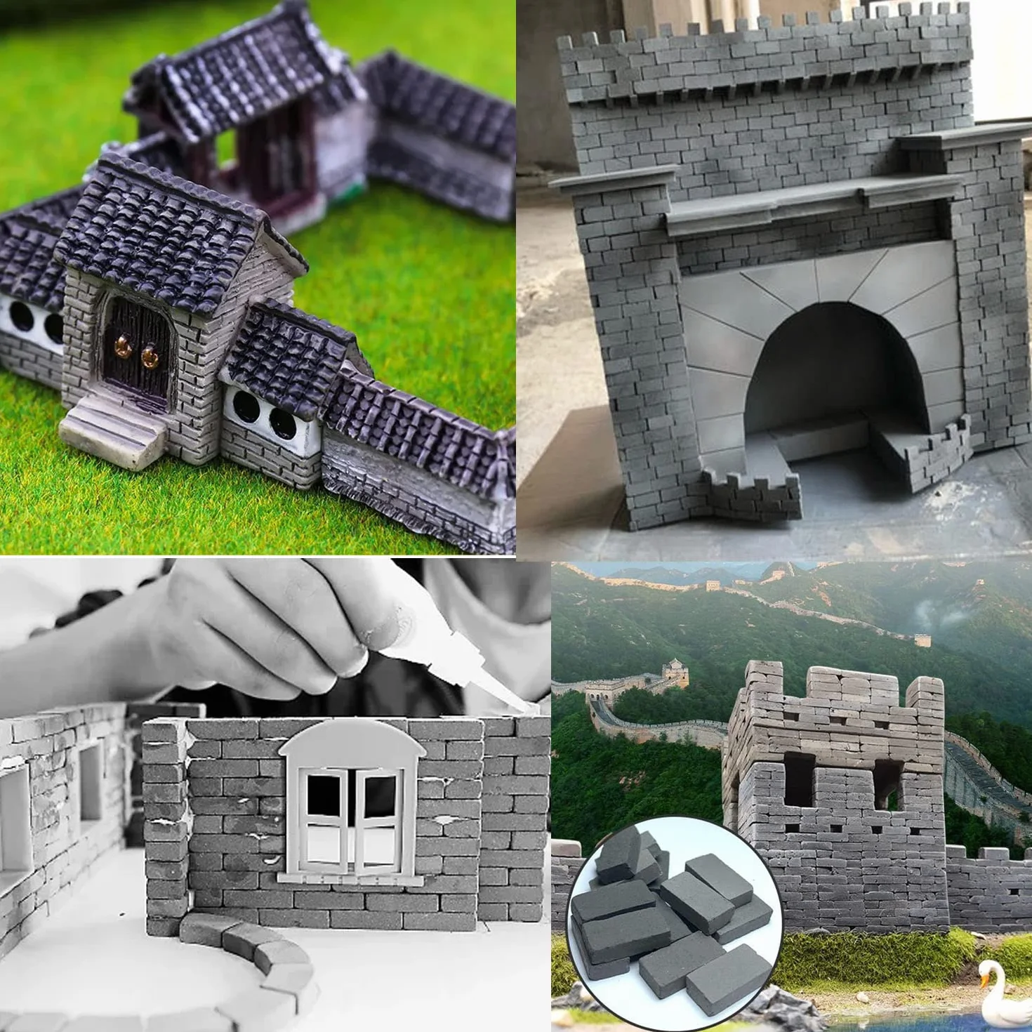 Woohome Zestaw 500 mini klocków cegły szare 1:16 do domku dla lalek dioramy