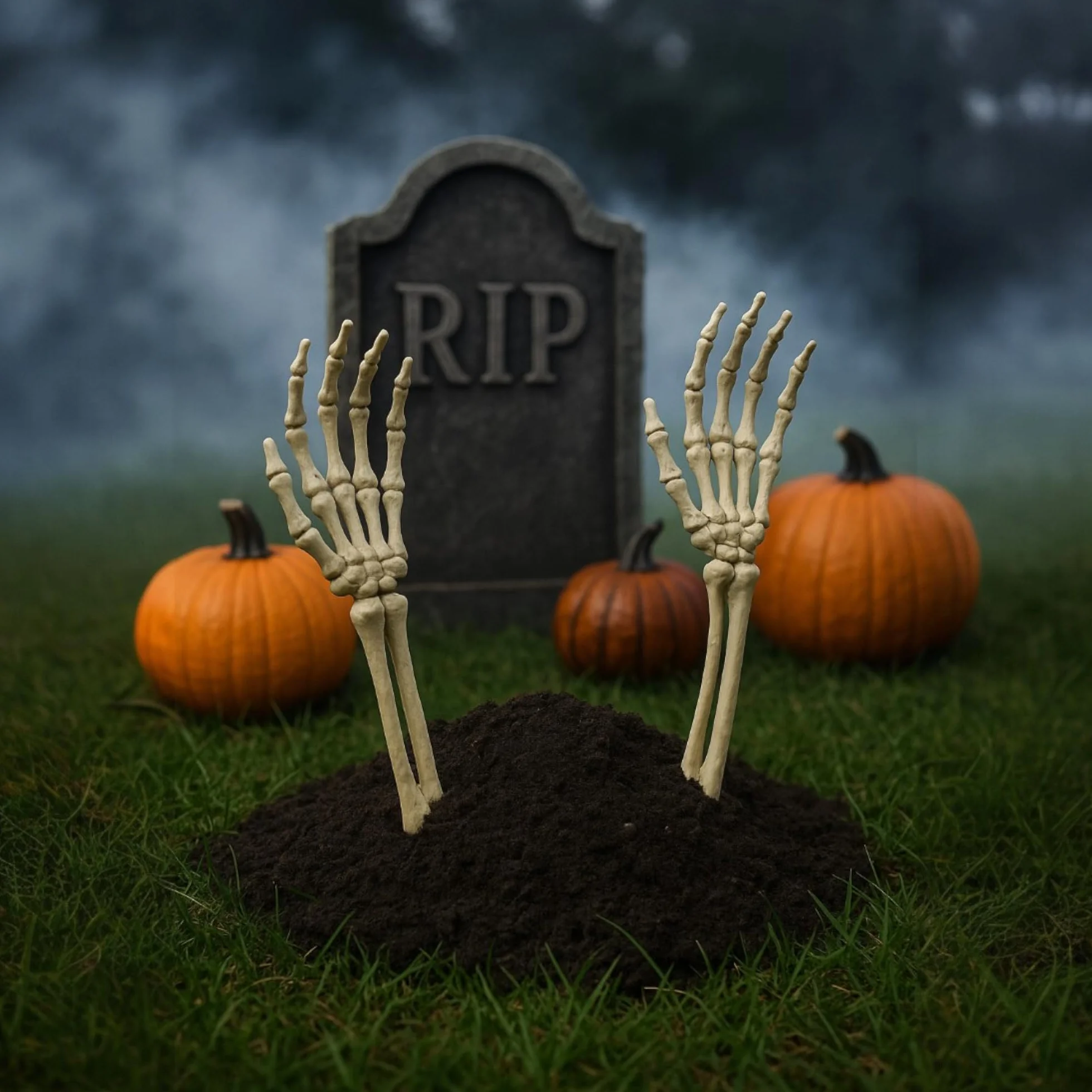 MIJOMA Przerażająca dekoracja ogrodowa na Halloween 2 sztuki ramiona szkieletowe ruchome dłonie