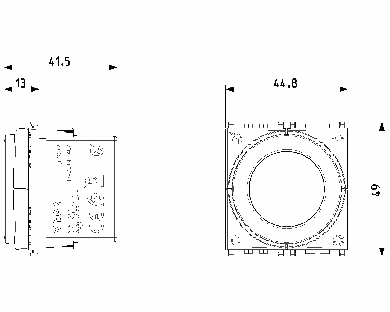 VIMAR 02973 inteligentny termostat WiFi z pokrętłem i wyjściem przekaźnikowym, Bluetooth, ogrzewanie i chłodzenie w trybie ON/OFF i PID, podświetlenie LED, uzupełnienie ramką osłonową Vimar, szary