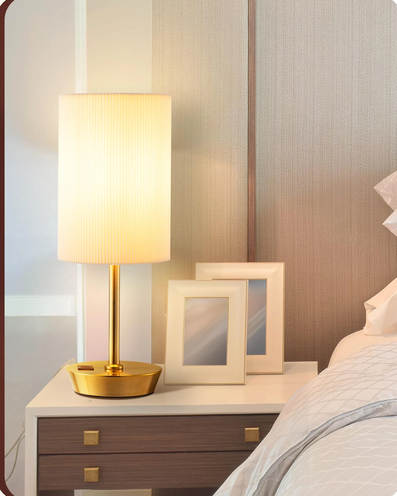 EDISHINE Lampka nocna LED, dotykowa, ściemniana, zestaw 2 szt., nowoczesna, mała lampka, z funkcją ładowania, 2 porty USB, z kablem, do sypialni, salonu, na parapet, prezent, złota | Funkcja ładowania, 5 V / 2,1 A, LED 2700 K w zestawie do sypialni, salon