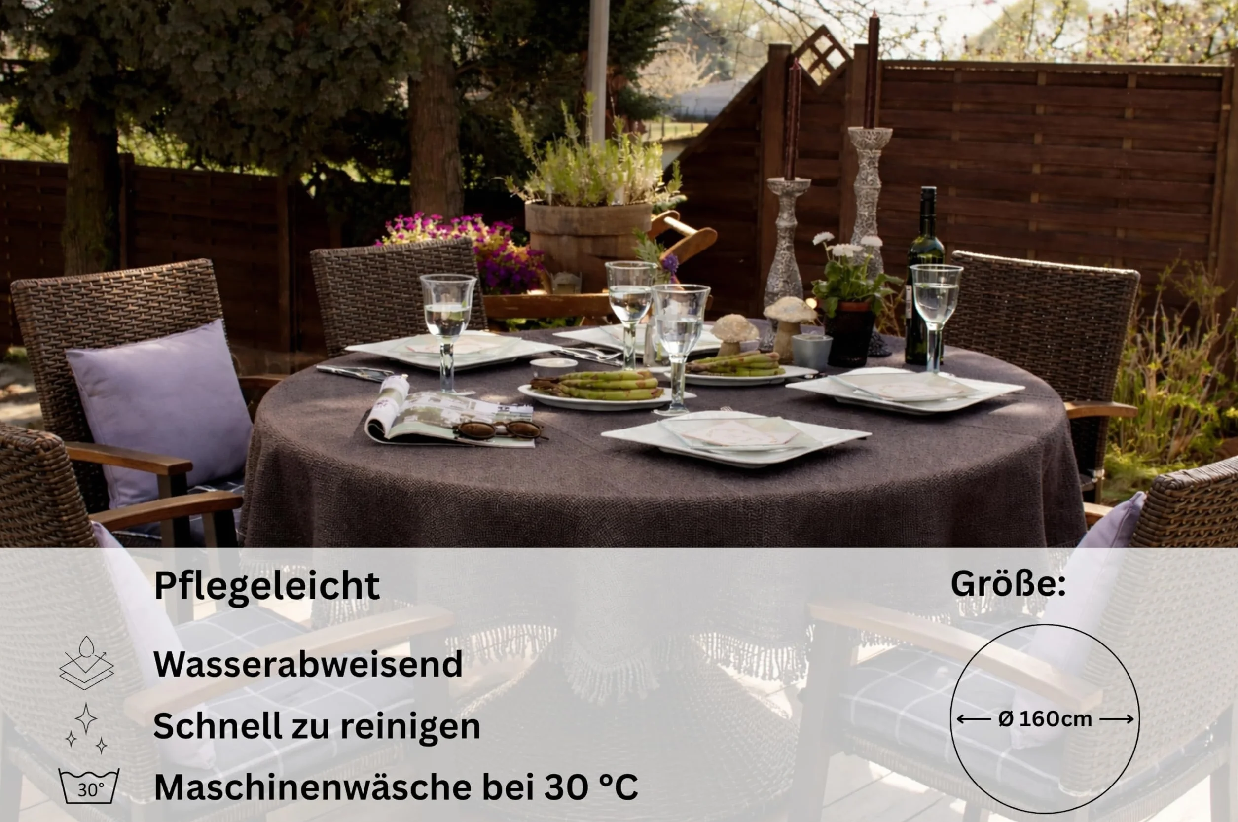 Brandsseller Obrus zewnętrzny odporny na warunki atmosferyczne, antypoślizgowy, do ogrodu, na kemping, balkon, okrągły, o średnicy 160 cm, szary