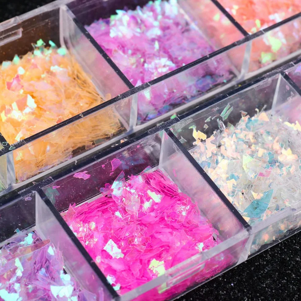 Nail Art Glitter Cekiny Płatki Opalizujące Żużel do Paznokci Brokat Chunky Płatki 3D Holograficzne Paznokcie Motyl