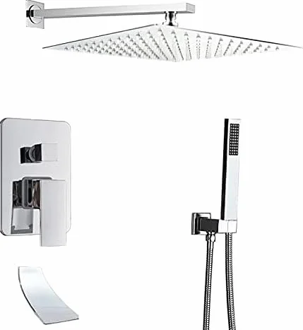 Bateria wannowo-natryskowa, deszczownica, chromowany system natryskowy, kran wannowy z mieszaczem natryskowym, montowany na ścianie, zestaw prysznicowy 10 cali, zestaw prysznicowy 10 cali