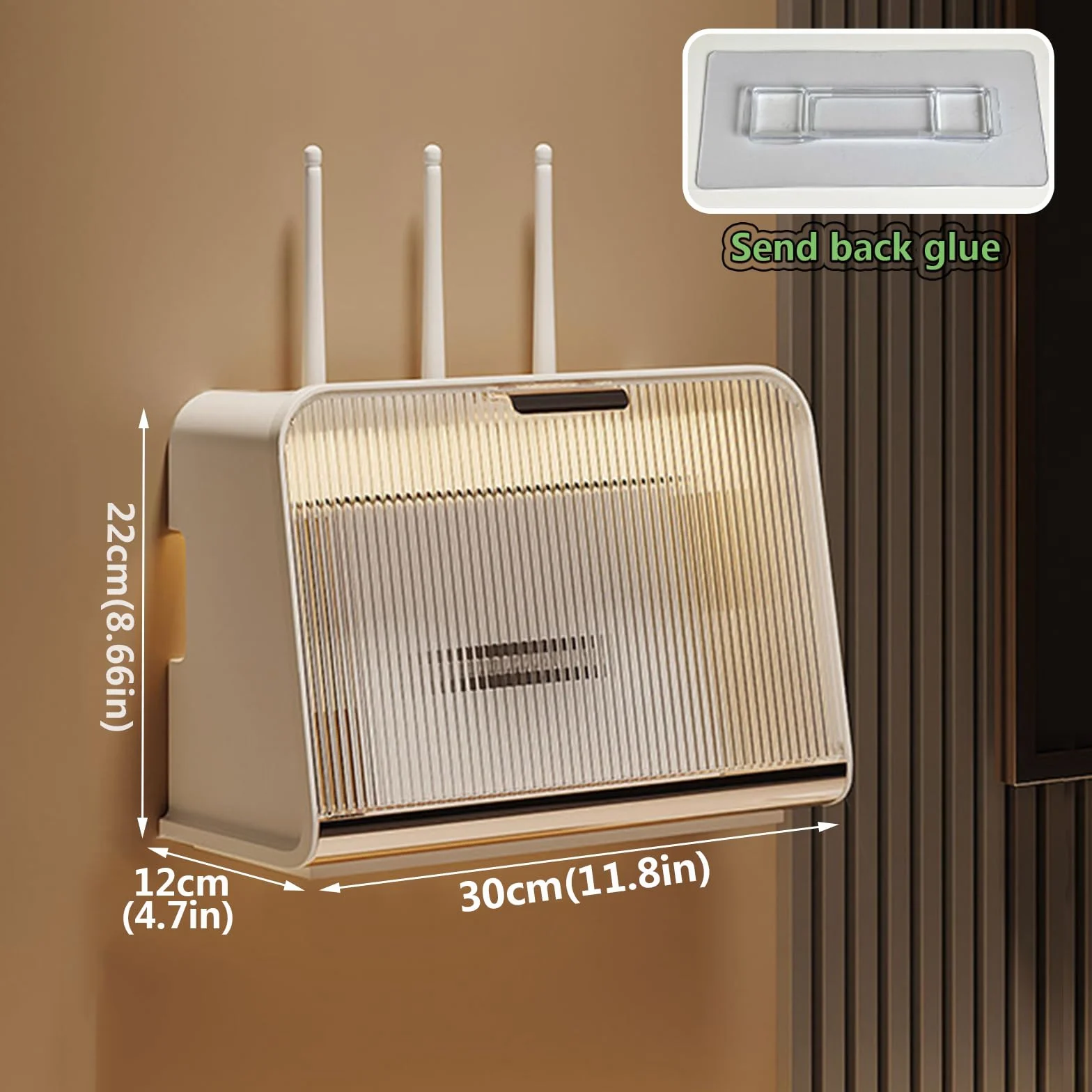 Pudełko do przechowywania routera WiFi, router WiFi, pudełko do przechowywania, regał ścienny, montaż ścienny, uchwyt ścienny, regał magazynowy (przezroczysty panel + beżowy)
