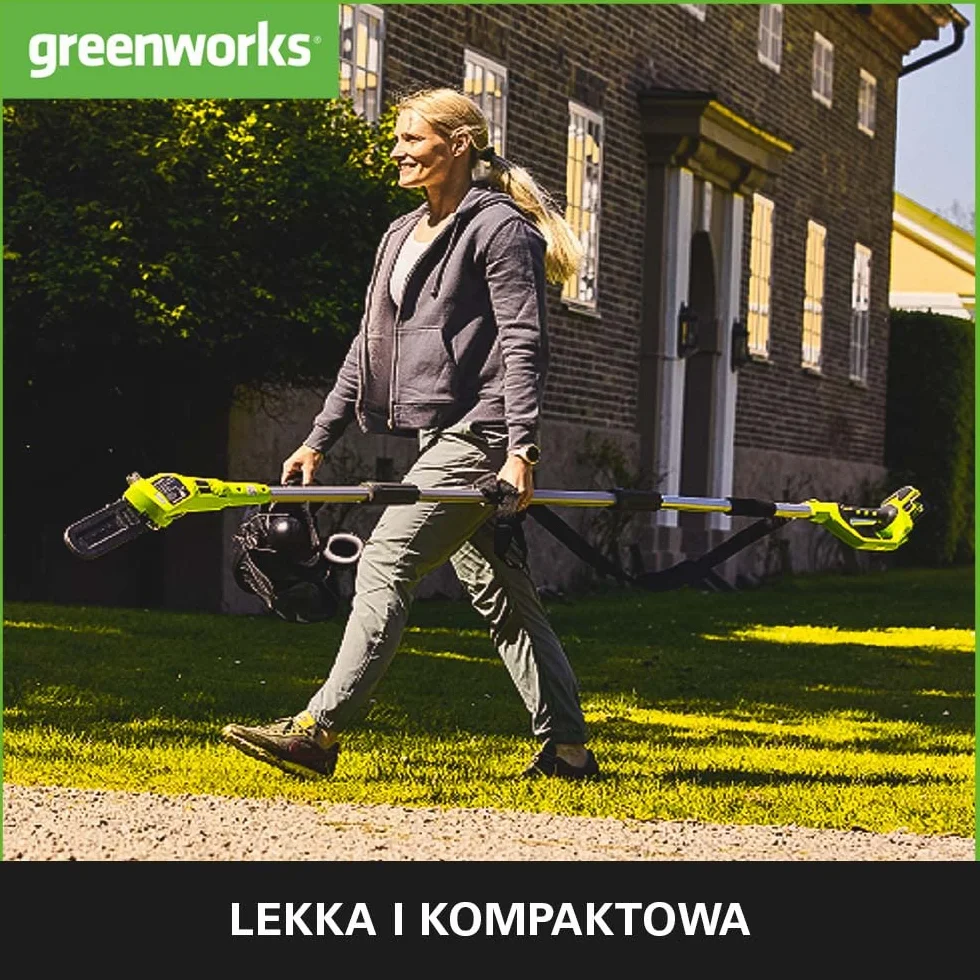 Greenworks G40PSFK2 Akumulatorowa Pilarka na Wysięgniku, Ostrze 20cm Szybkość Cięcia 8m/s 3,64 kg, Automatyczna Olejarka, Zbiornik Oleju 80ml, Zasięg 2.58m, Bateria 40V 2Ah i Ładowarka