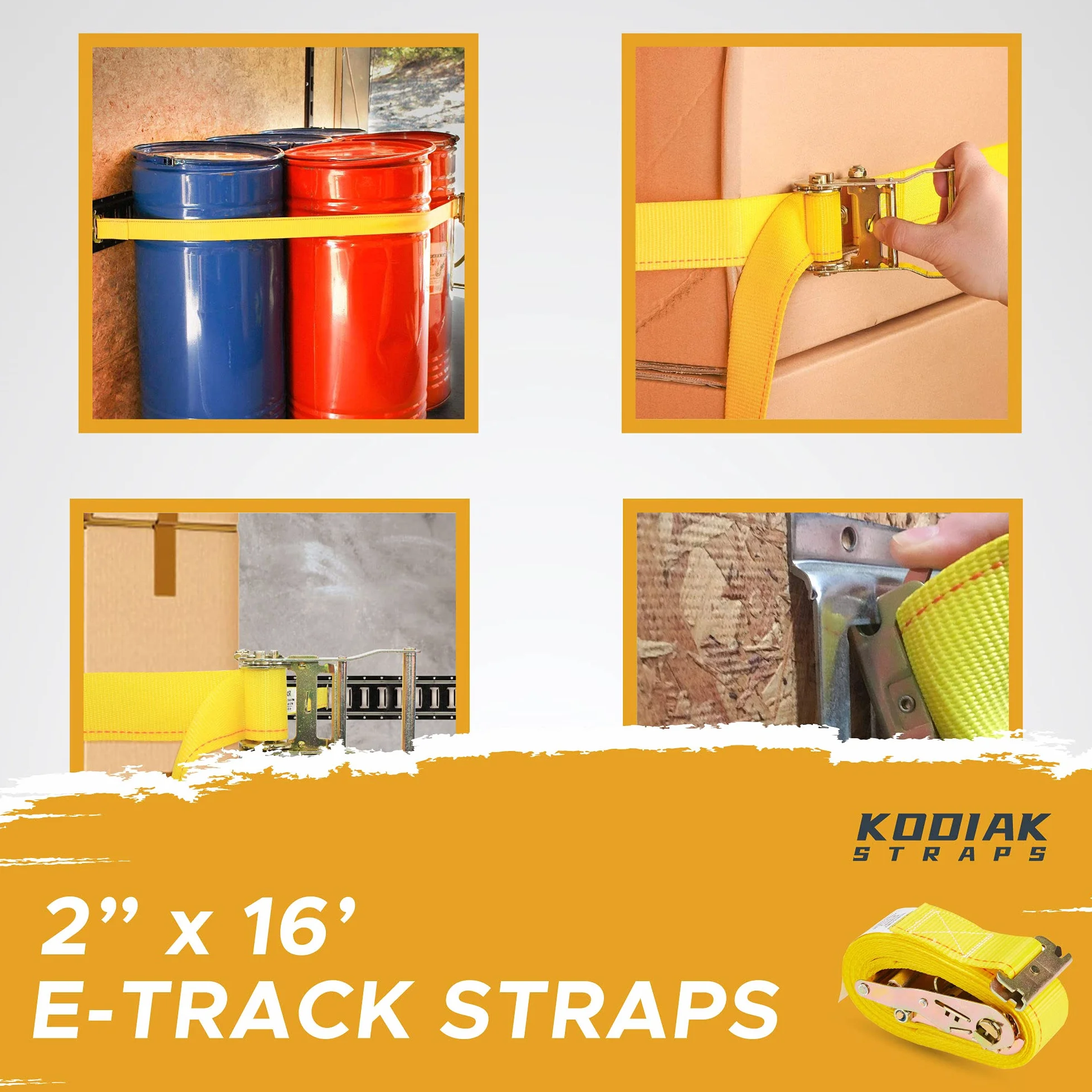 Pasy do szyn E 5 cm x 40 cm Logistyczne paski z grzechotką, akcesoria do przyczep E, pasy drogowe do zamkniętej przyczepy i furgonetki firmy KODIAK STRAPS (6 sztuk)