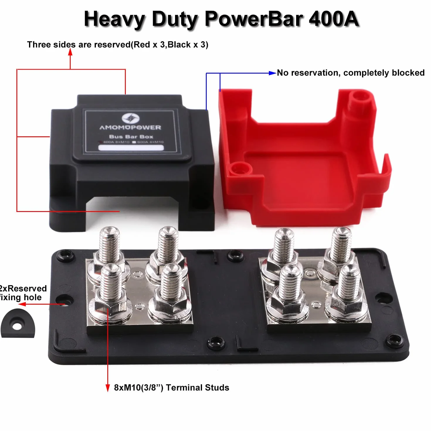 400 A Bus Bar Multi-Wires Blok Dystrybucyjny Heavy Duty z 8 x 3/20.3 cm Zaciski 12 V - 48 V DC Samochód Morski RV Solar Battery Terminal System dystrybucji Szyny zbiorcze 400 A, moc i ujemna