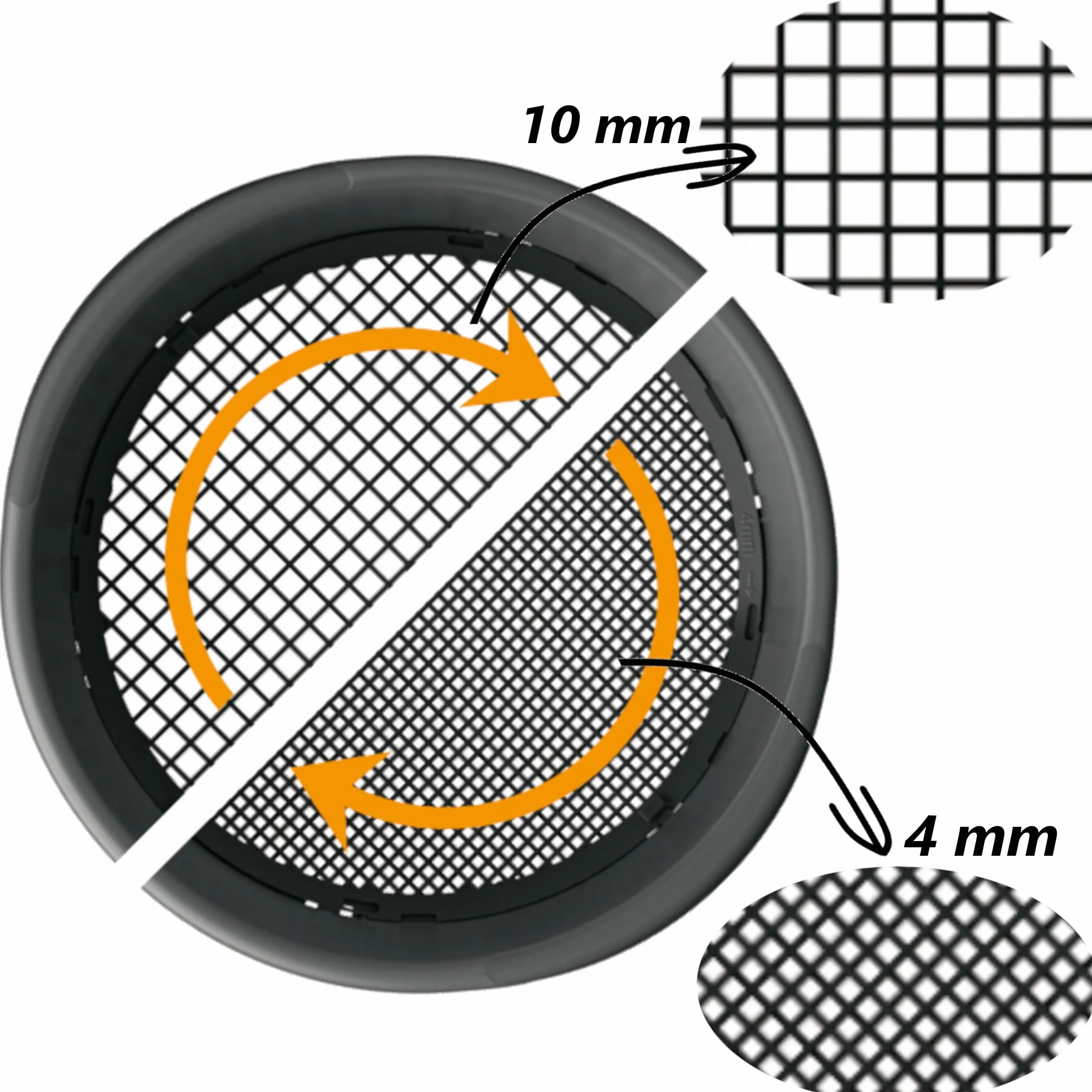 botle Sitko ogrodowe z tworzywa sztucznego, rozmiar otworu sitkowego 4-10 mm (śr. x wys.) 37,4 cm x 10,4 cm, antracytowe, okrągłe, ręczna regulacja wkładu sitkowego do piasku i kompostu