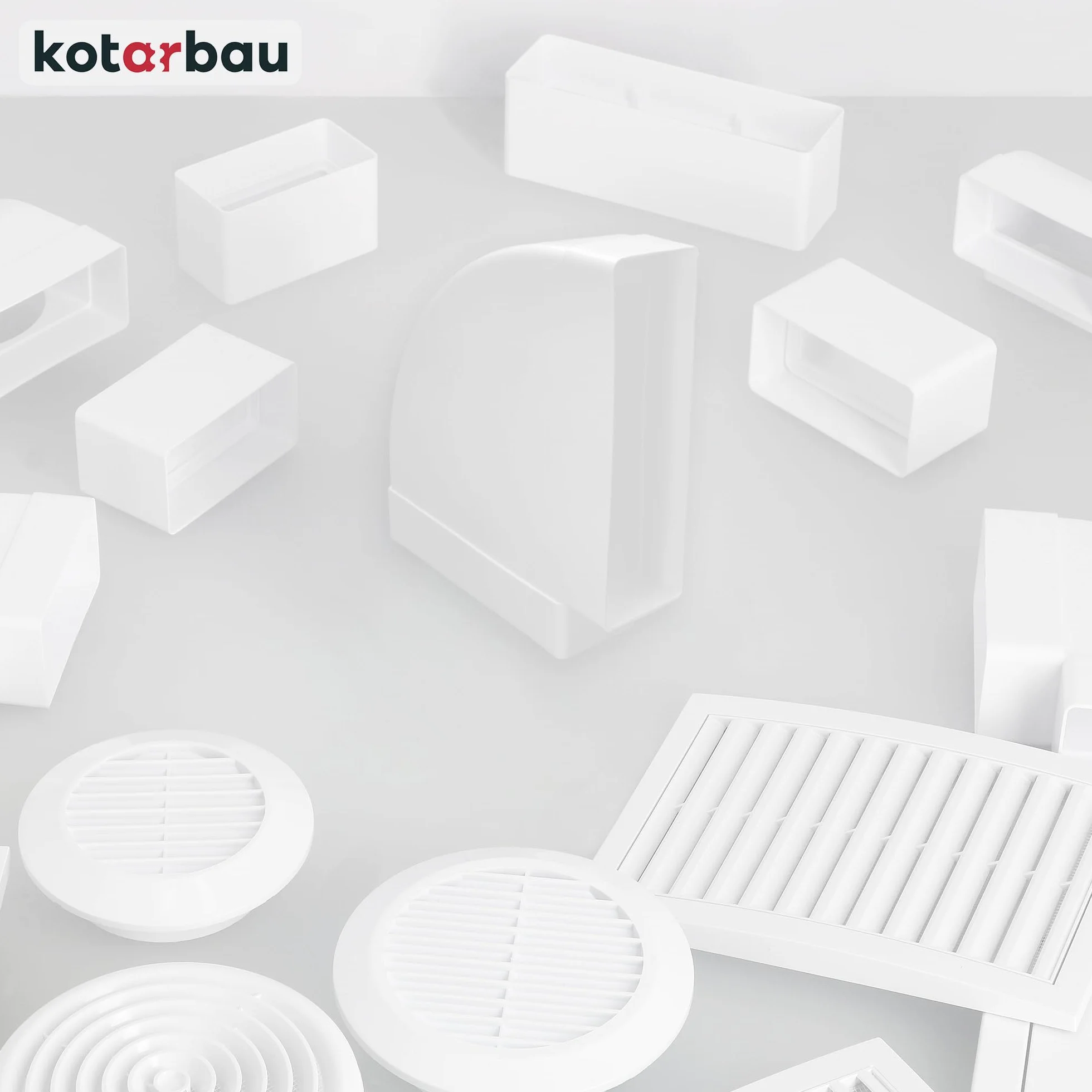 KOTARBAU® Kolano poziome do kanałów płaskich Białe Plastik 90° 204 mm x 60 mm