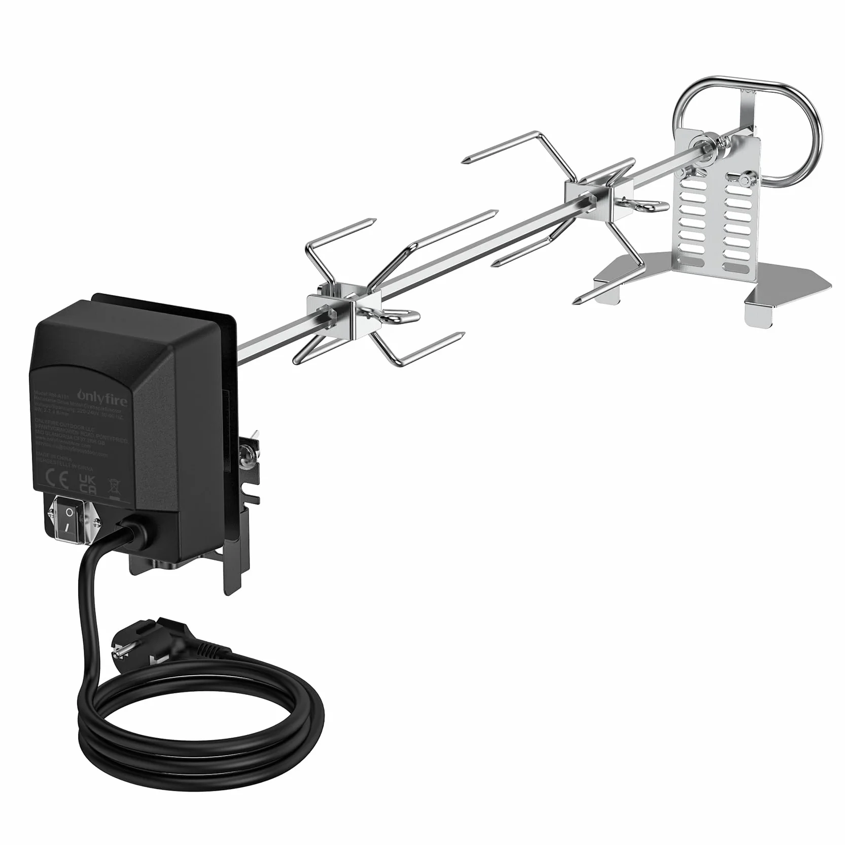 Onlyfire uniwersalny rożen 73 cm do grilla gazowego, rożen ze stali nierdzewnej z silnikiem 220-240 V, 2 x igły do mięsa, rożen elektryczny z 2 uchwytami na silnik grilla