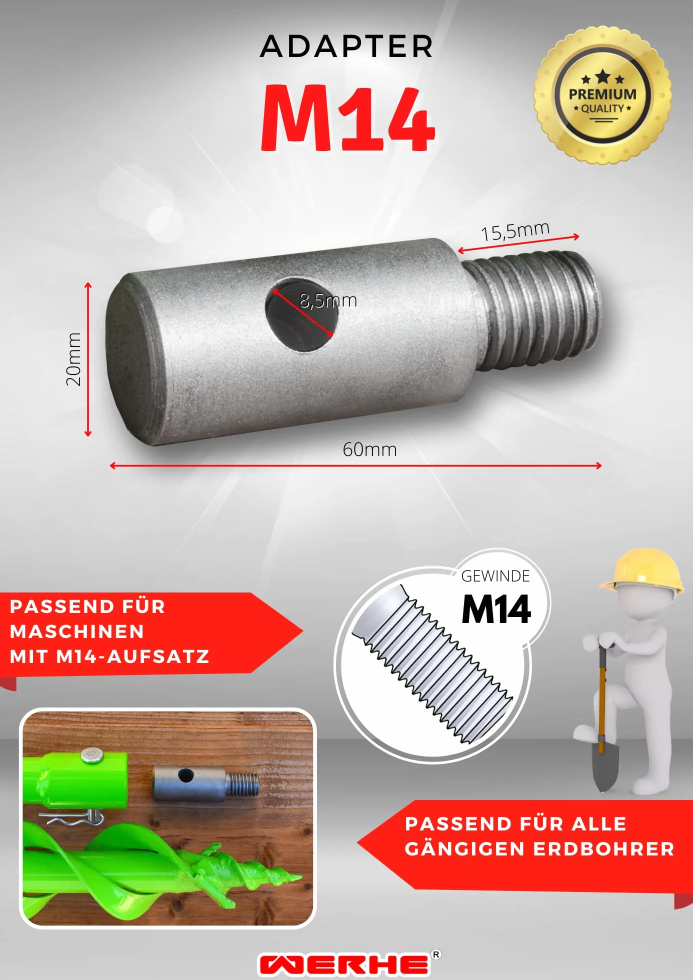 WERKON M14 adapter do ślimaków, M14 ADAPTER DO MIESZALNIKA, mieszadła, ŚLIMAK