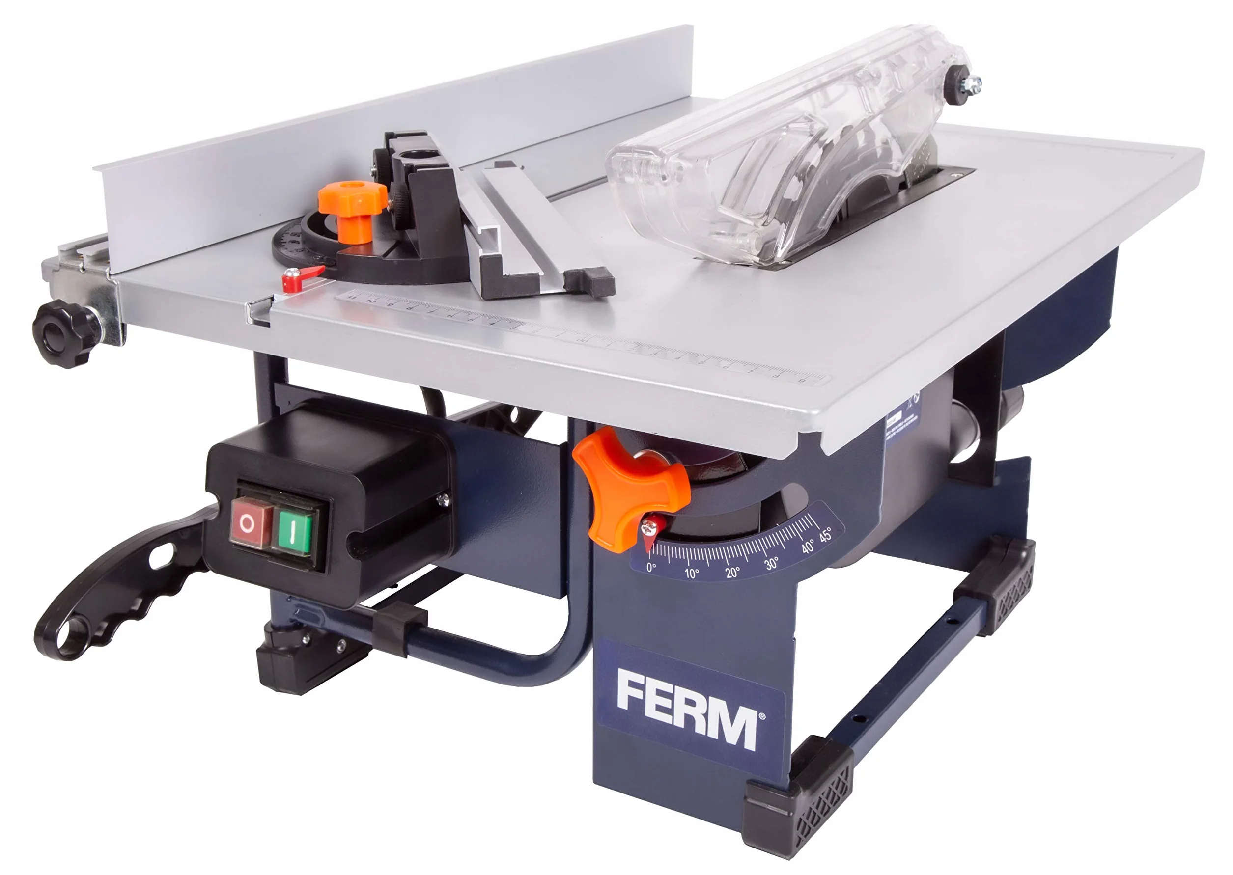 FERM Stołowa piła tarczowa 800 W – w zestawie Ø 200 mm brzeszczot 24-Z, prowadnica ukośna, prowadnica równoległa, drążek do pchania i przyłącze odkurzacza