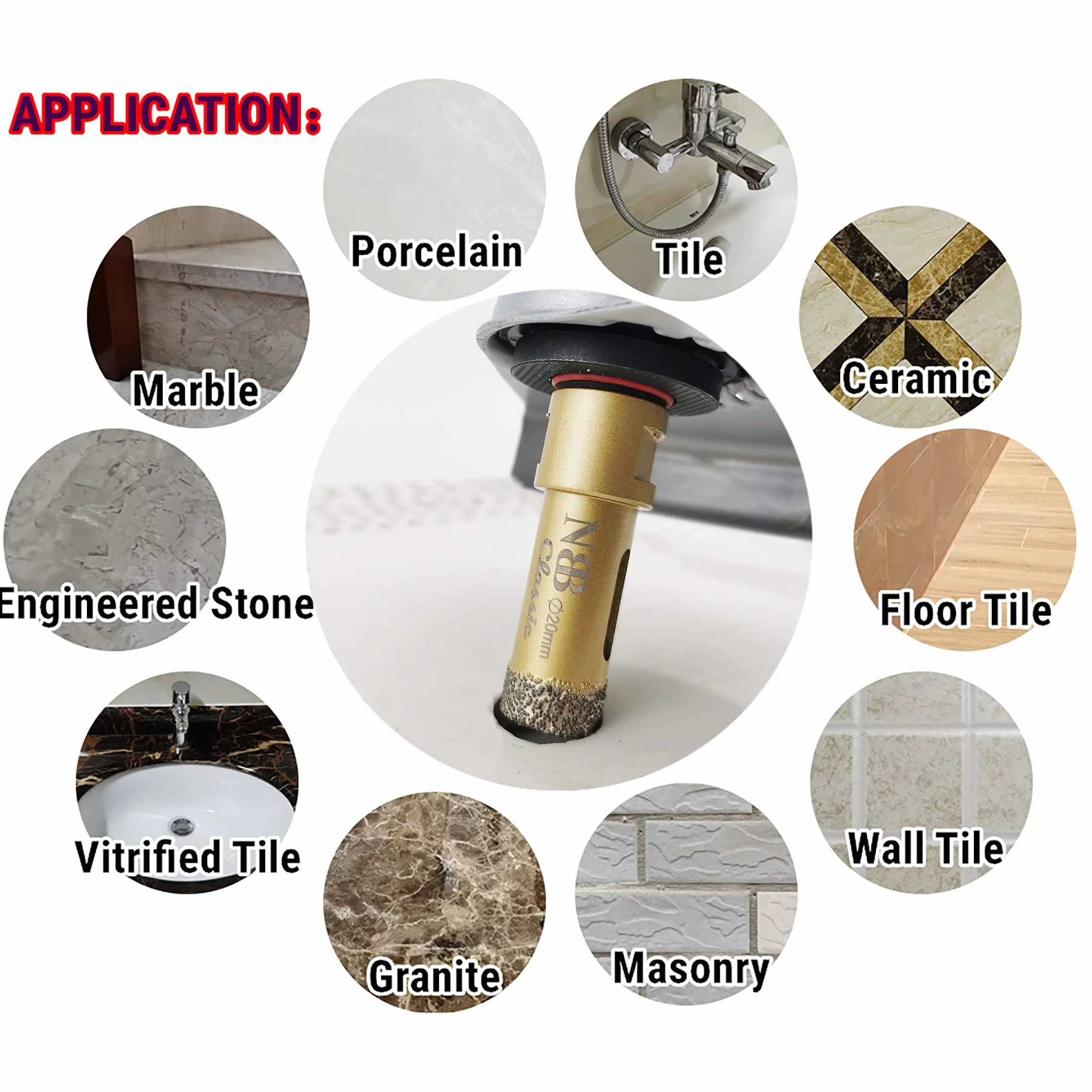 NBB Frez diamentowy z M14, korona diamentowa do profesjonalnego wiercenia na sucho i na mokro w twardej porcelanie, ceramice, płytek, granicie, marmurze, płytkach, do szlifierki Angular (1, 125 mm)