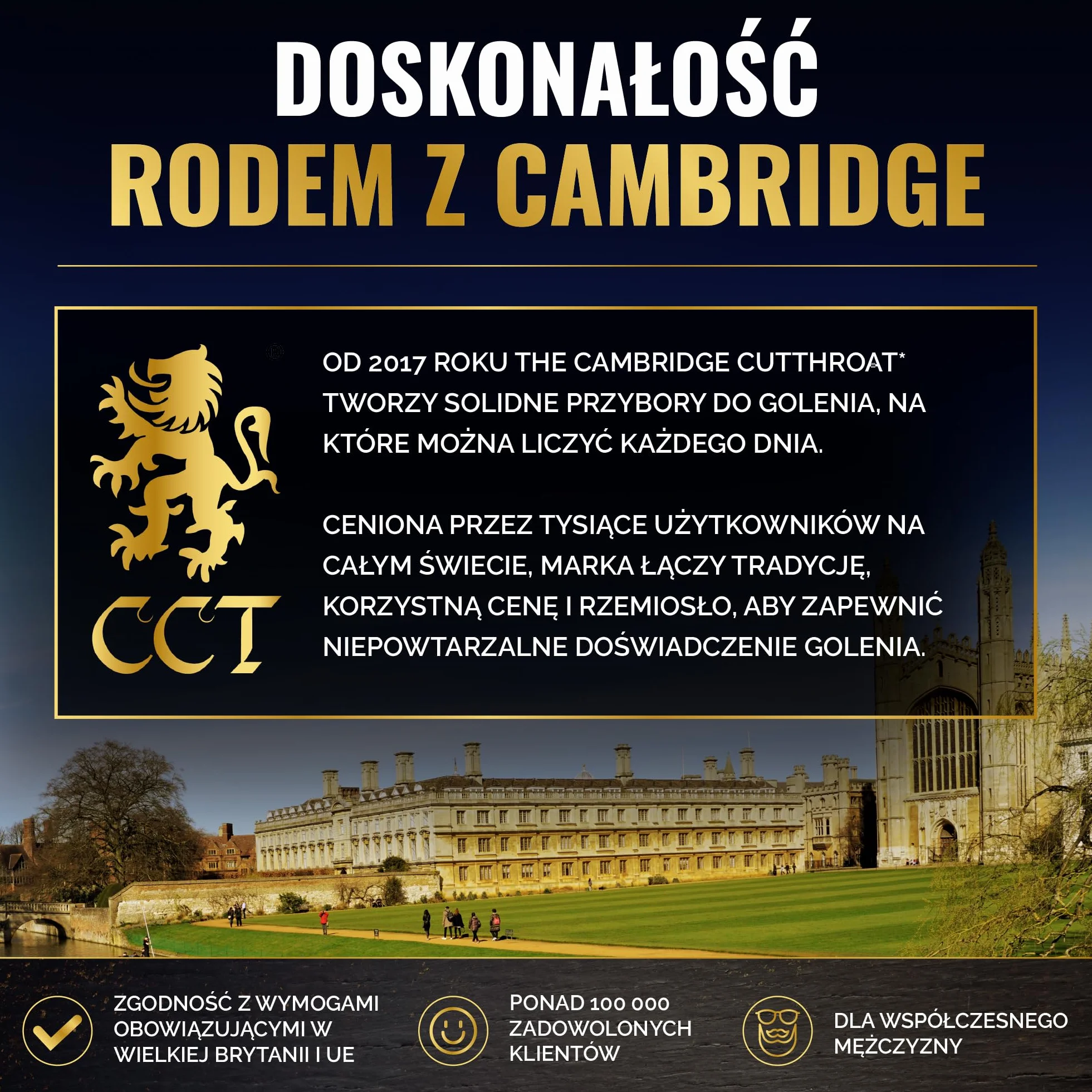 Luksusowy pędzel do golenia The Cambridge Cutthroat® z drewna Missanda i stali nierdzewnej dla mężczyzn, syntetycznym włosiem Silvertip, przyjaznym weganom, imitującym włosie borsuka