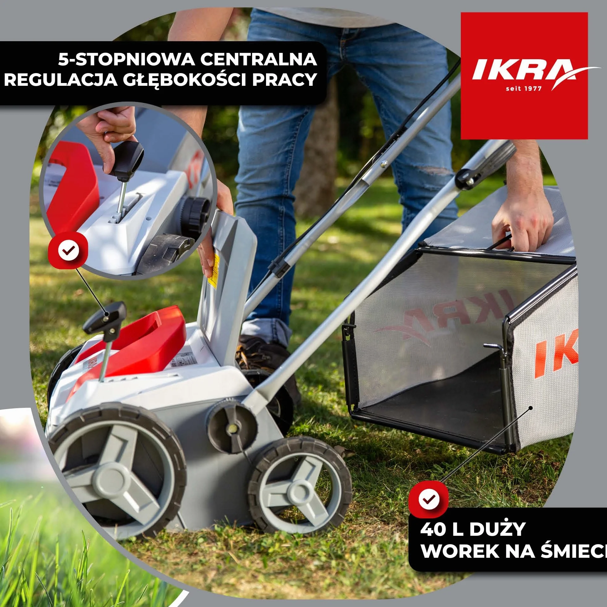 IKRA IEVL 1838 Elektryczny Aerator i Wertykulator, 38 cm, 40 l