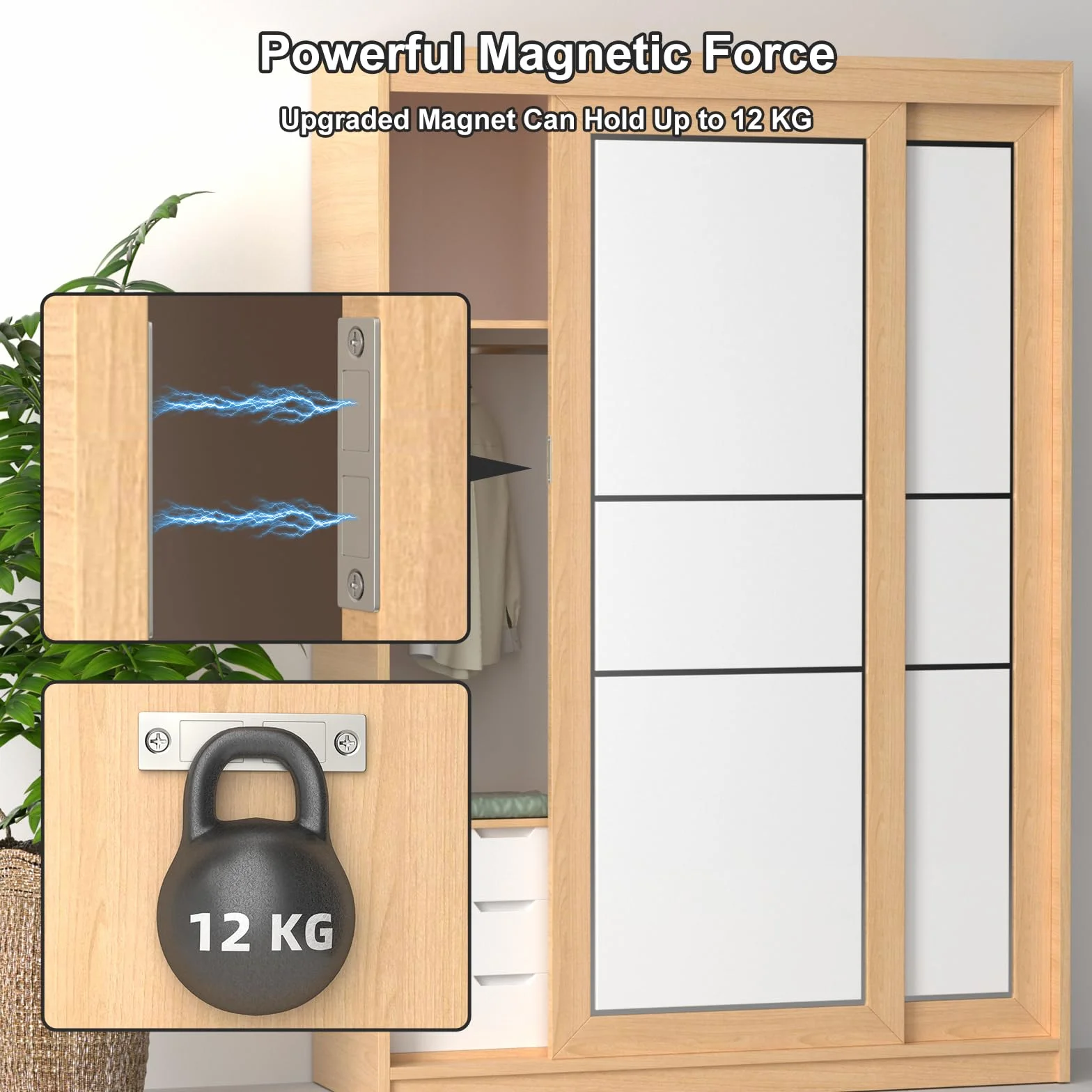 Jiayi Magnesy do drzwi szafki, 2 sztuki, ultra cienki magnetyczny zaczep do drzwi szafki, zamknięcie magnesów do szuflad, do szafy, wąski, podwójny magnetyczny zaczep do mebli, szafy, zamykania drzwi