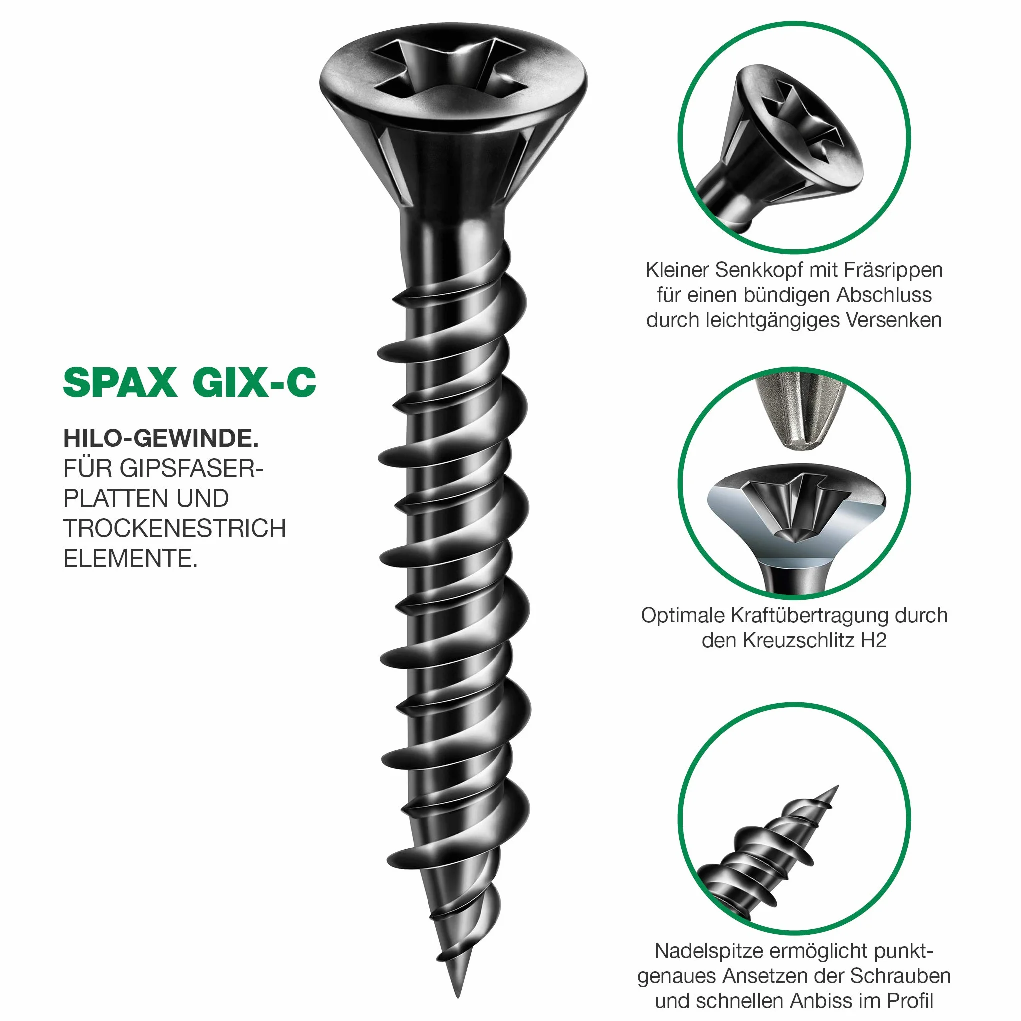 SPAX GIX-C wkręty do szybkiego montażu 3,9 x 45 mm gwint HiLo, 500 sztuk, mała głowica frezująca, rowek krzyżowy H2, śruby do płyt gipsowych i elementów suchych jastrychów – 1791170390455
