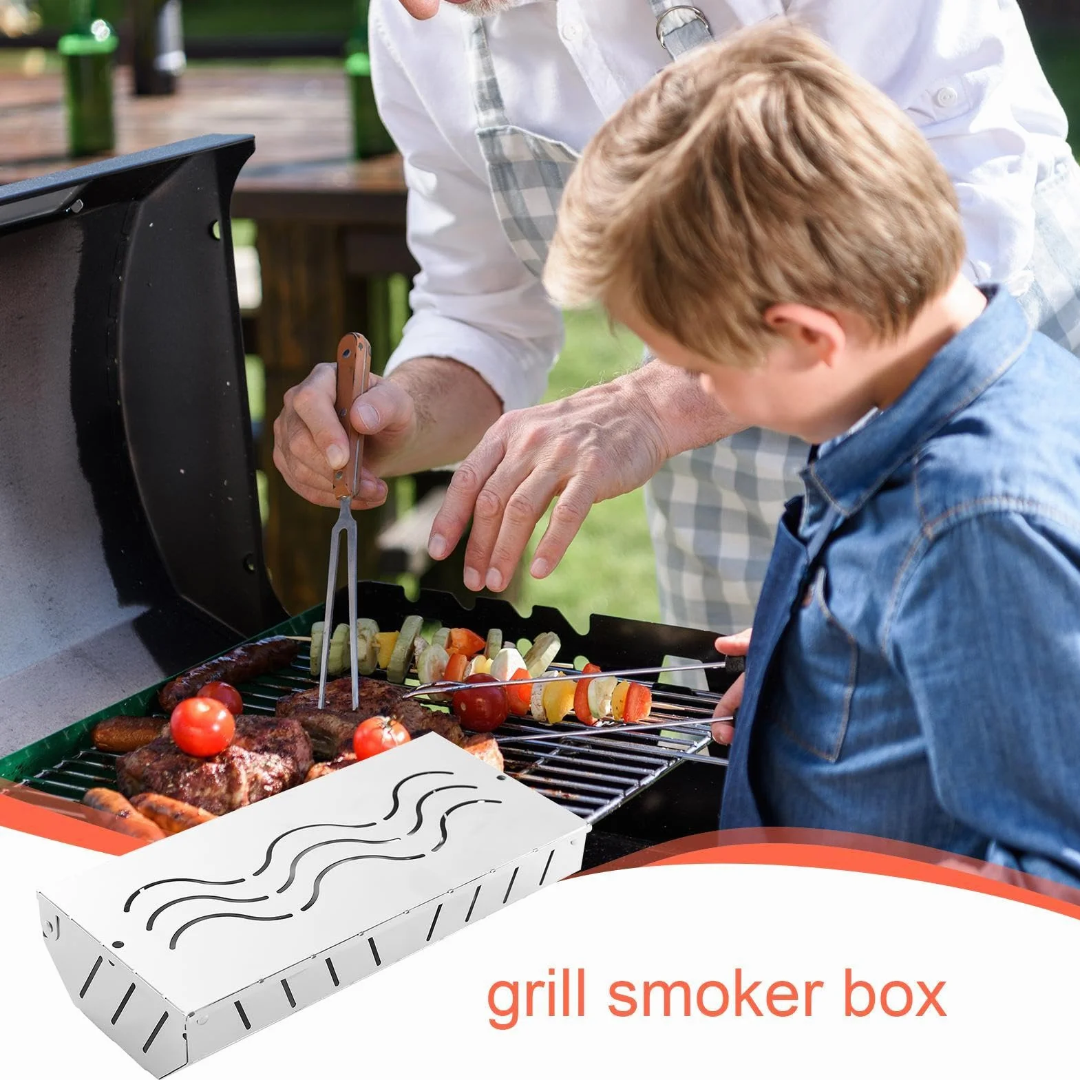 Puszka wędzarnicza stal nierdzewna drewniana skrzynka z chipami akcesoria do grill Vented Lid Design 24,5 x 11,7