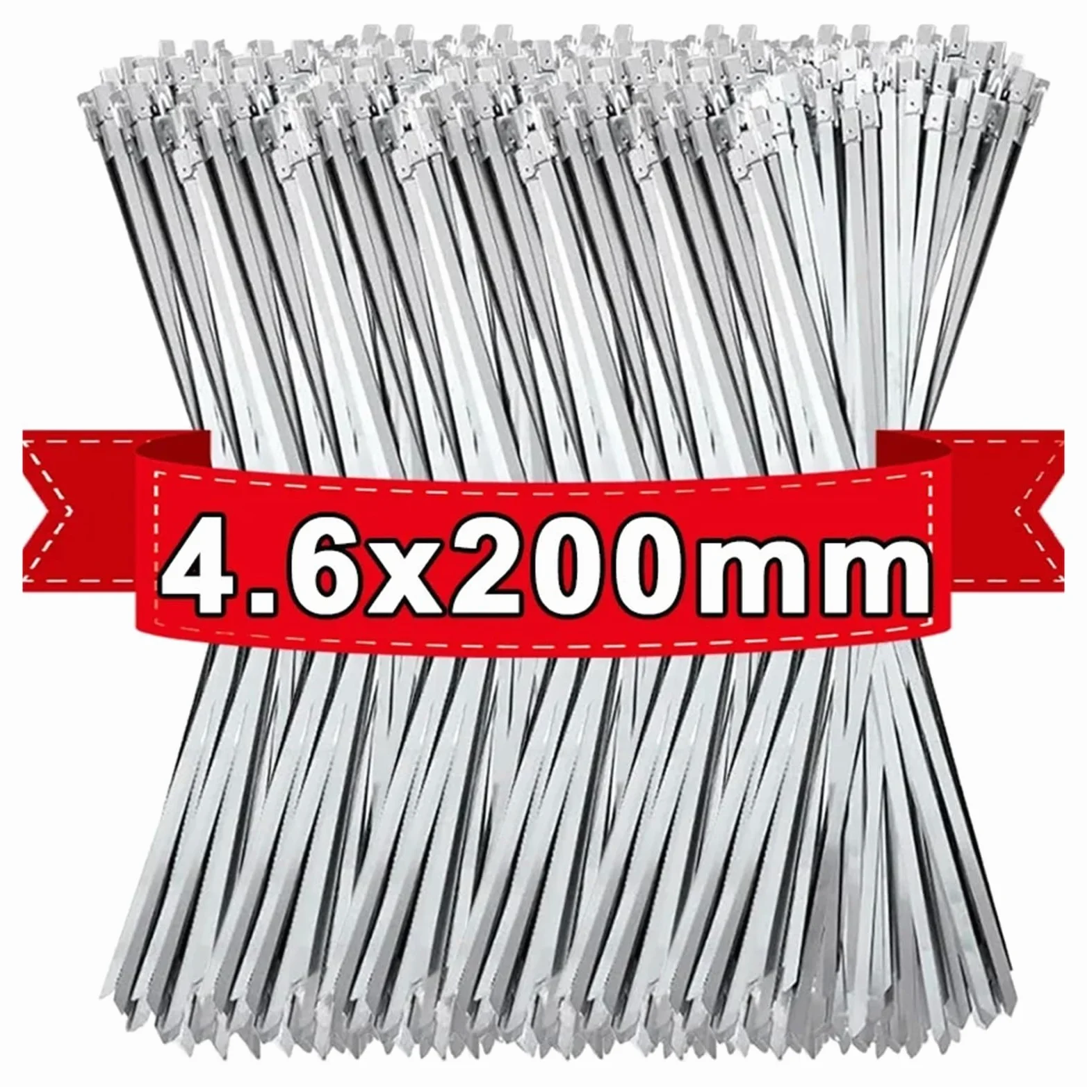 Metalowe opaski kablowe ze stali nierdzewnej samoblokujące pierścienie mocujące wytrzymałe opaski kablowe organizator wydechu do biura domowego(4.6x200mm,500PCS)
