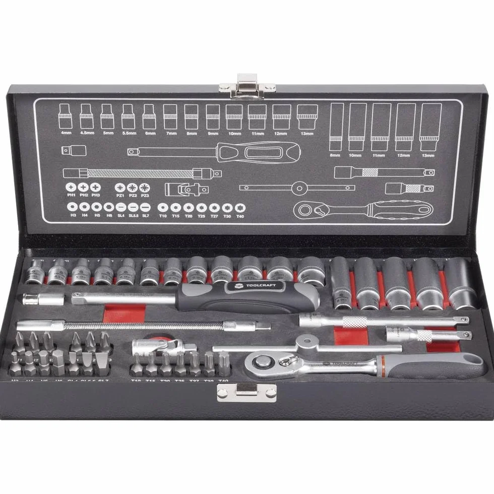 TOOLCRAFT Zestaw kluczy nasadowych metrycznych 1/4 (6,3 mm) 45-częściowy 826386