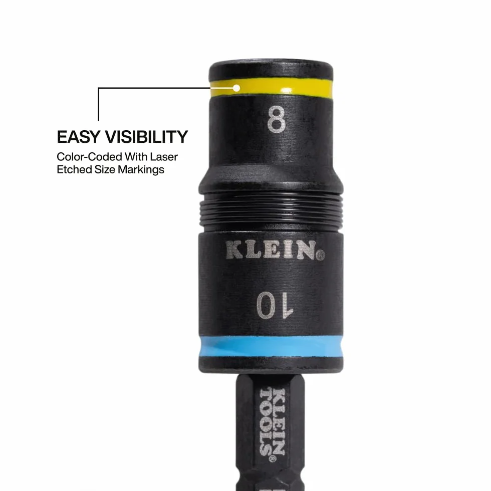 Klein Tools Gniazdo udarowe 32931M 2 w 1 posiada gniazdo klapkowe, 2 metryczne rozmiary sześciokątne, 8 mm i 10 mm, odporność na uderzenia
