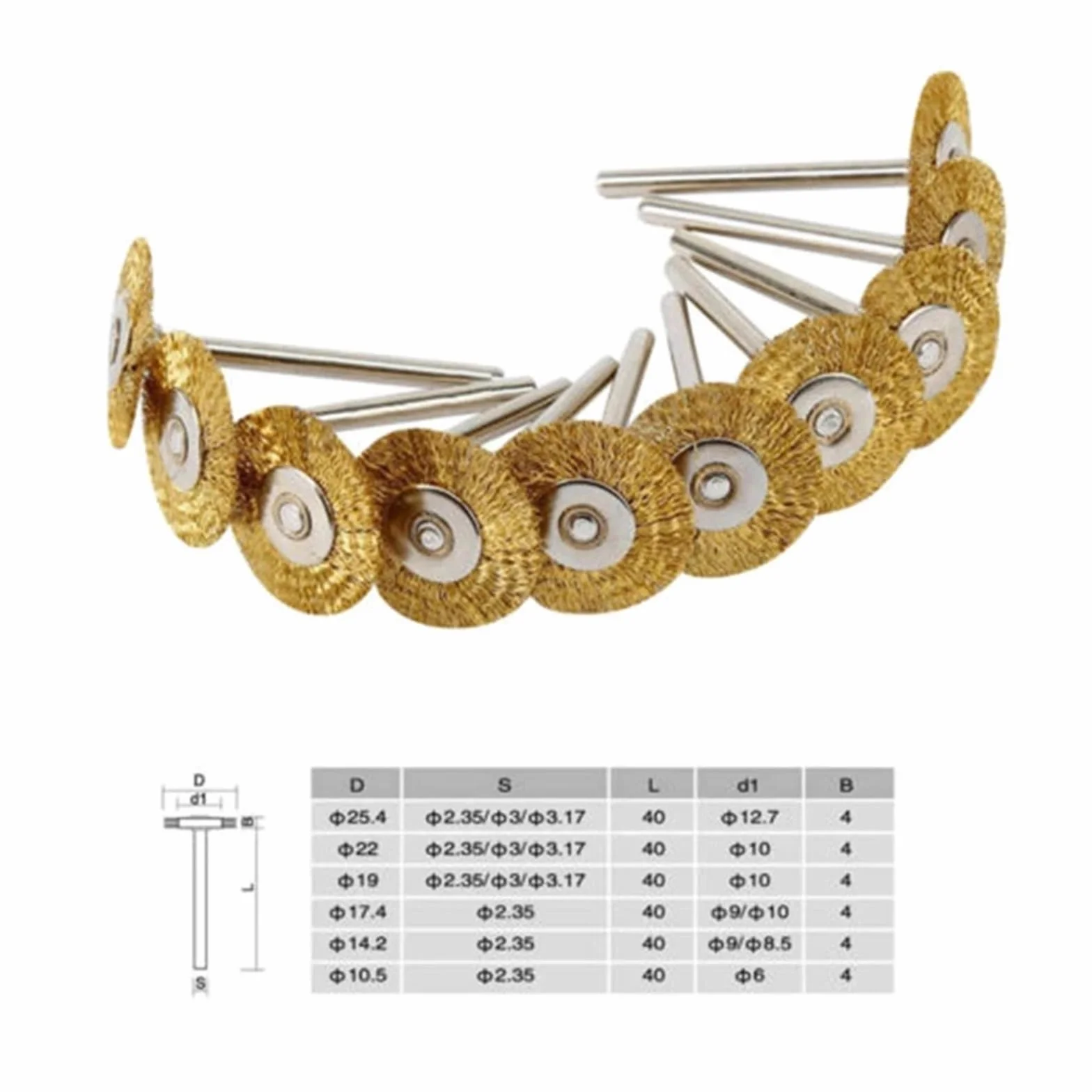 10 sztuk/partia szczotka mosiężna szczotka druciana do kół grawerska szlifierka do form elektronarzędzie obrotowe, 25MM ( Color : 10pcs , Size : 3.17mm )