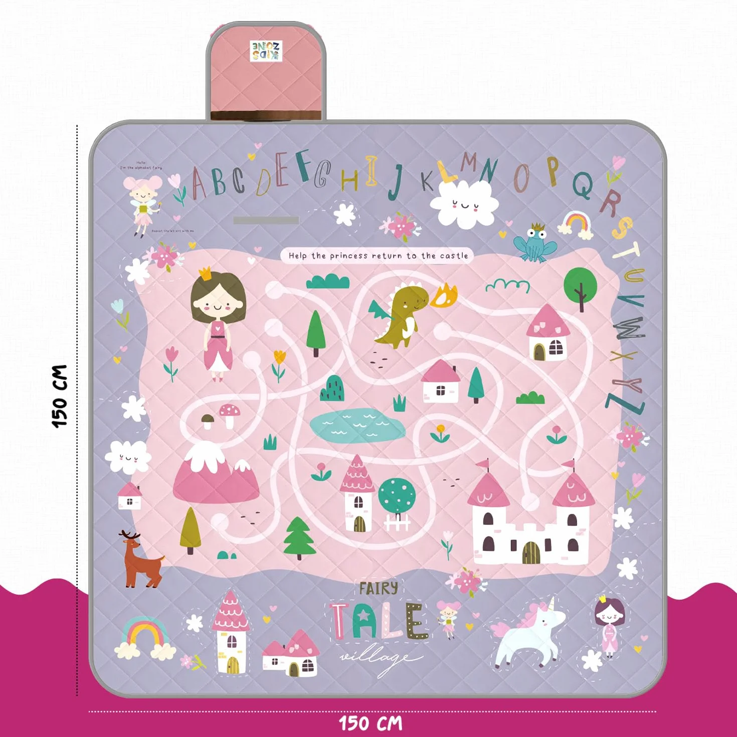 Wodoodporny Koc Piknikowy dla Dzieci 150x150 - Duży Ręcznik na Piknik Plaża Ogród Góra Park - Składany Dywan Kempingowy (Bajkowy Zamek)
