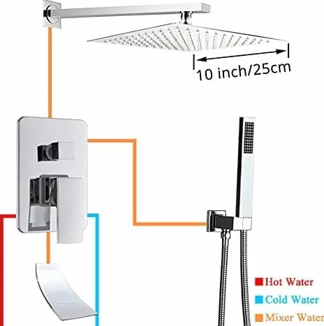 Bateria wannowo-natryskowa, deszczownica, chromowany system natryskowy, kran wannowy z mieszaczem natryskowym, montowany na ścianie, zestaw prysznicowy 10 cali, zestaw prysznicowy 10 cali