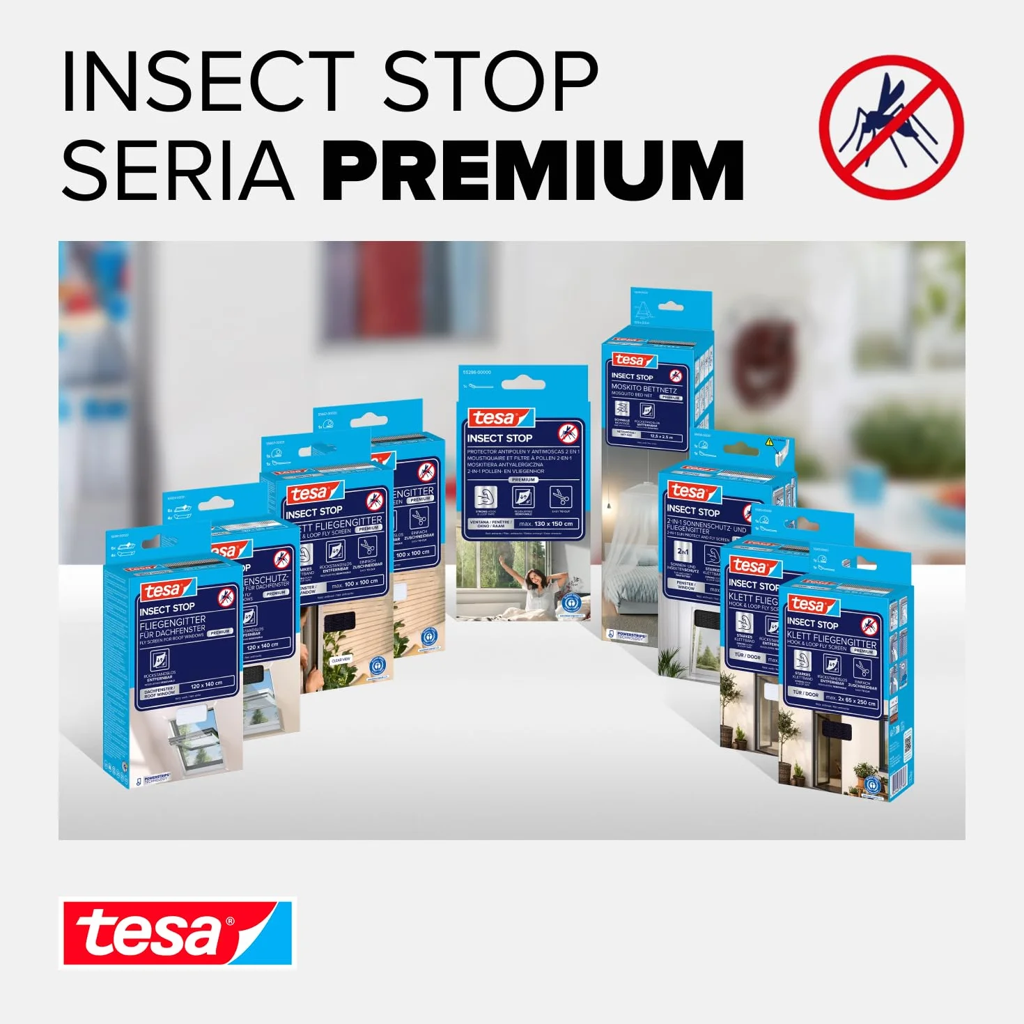 tesa Insect Stop COMFORT Moskitiera do okien o głębokości do podłogi, samoprzylepna, moskitiera bez wiercenia, antracytowa (przezroczysta), 2 x 120 cm x 240 cm, 1,2 m: 2,4 m