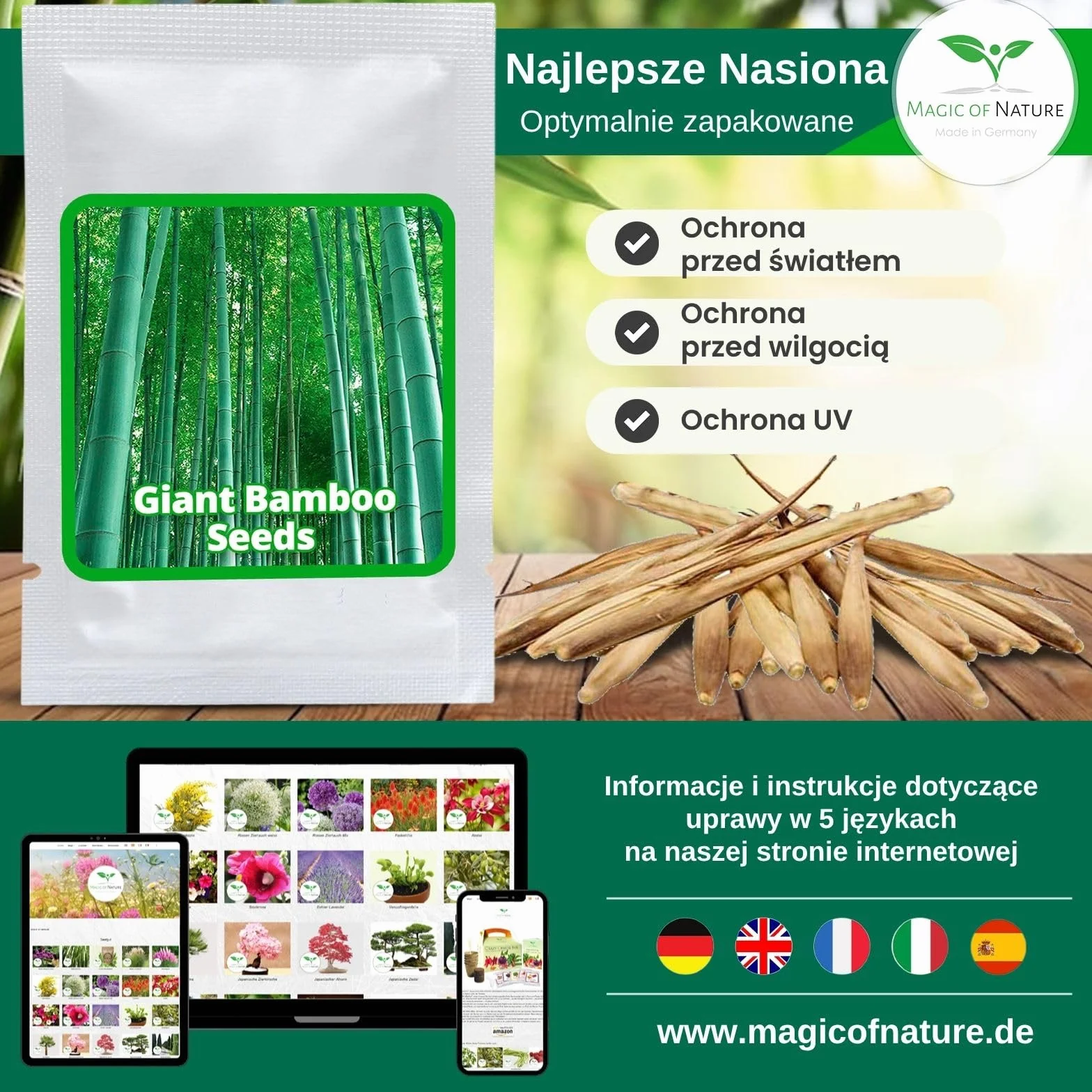 Nasiona Bambusa Olbrzymiego 60 szt. Mrozoodporny Szybkorosnący Bambus Parawan do Ogrodu
