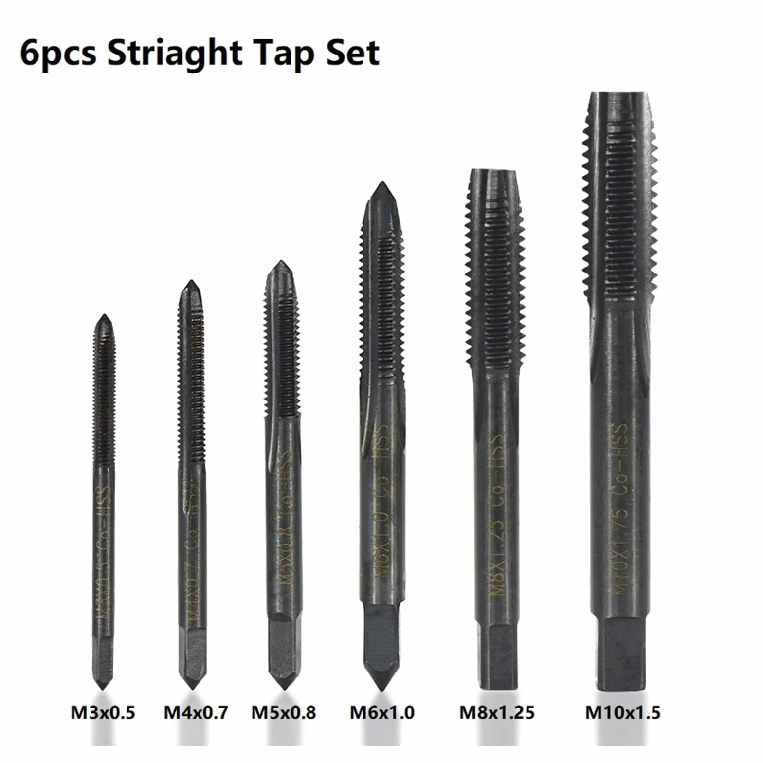 6 sztuk śruba maszynowa zestaw gwintowników M3 M4 M5 M6 M8 M10 HSS powlekany azotkiem gwintownik spiralny/prosty metryczny(6pcs Straight Tap)